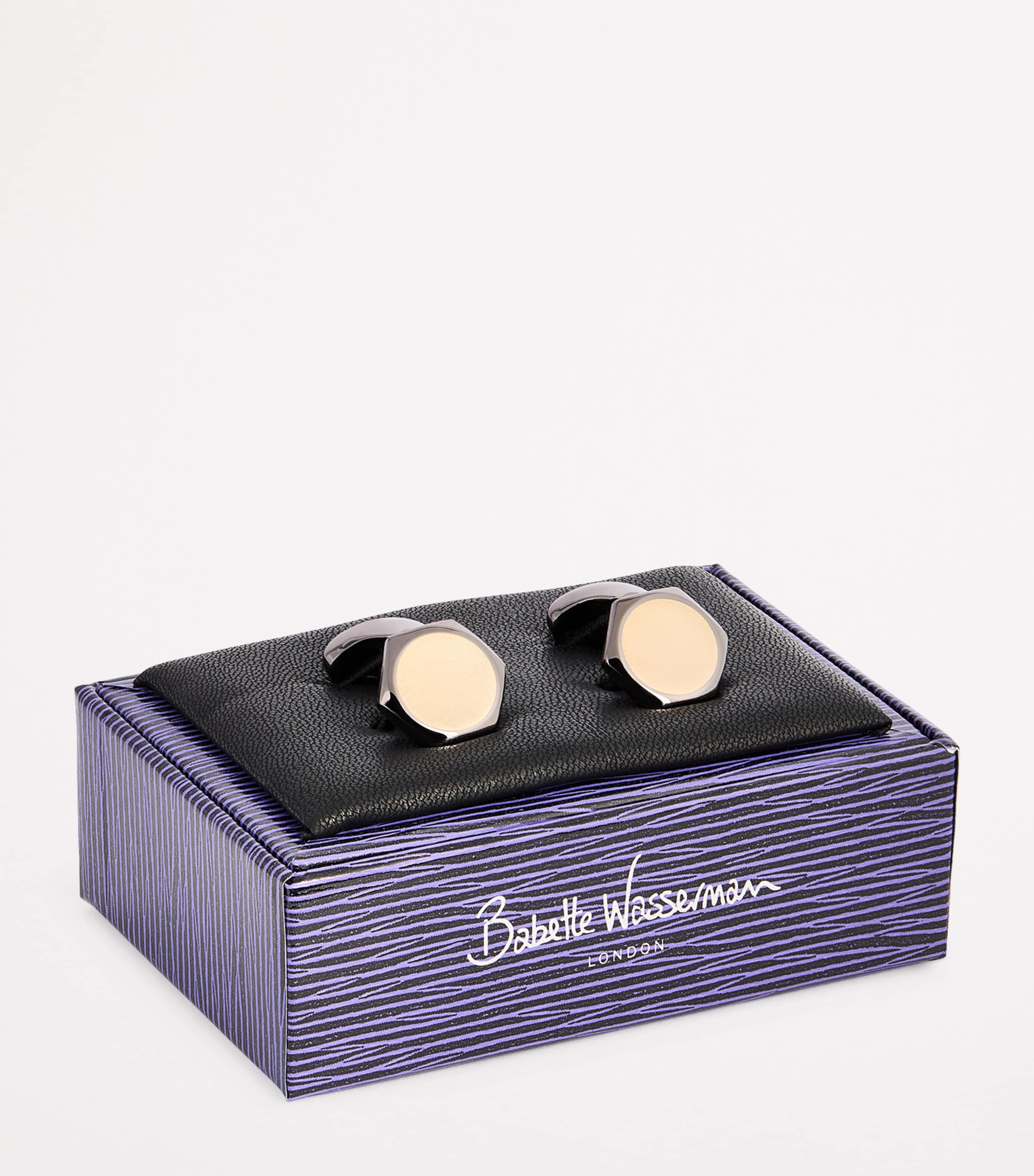 Babette Wasserman Black Rhodium-Plated Hexagon Cufflinks Black Image 3