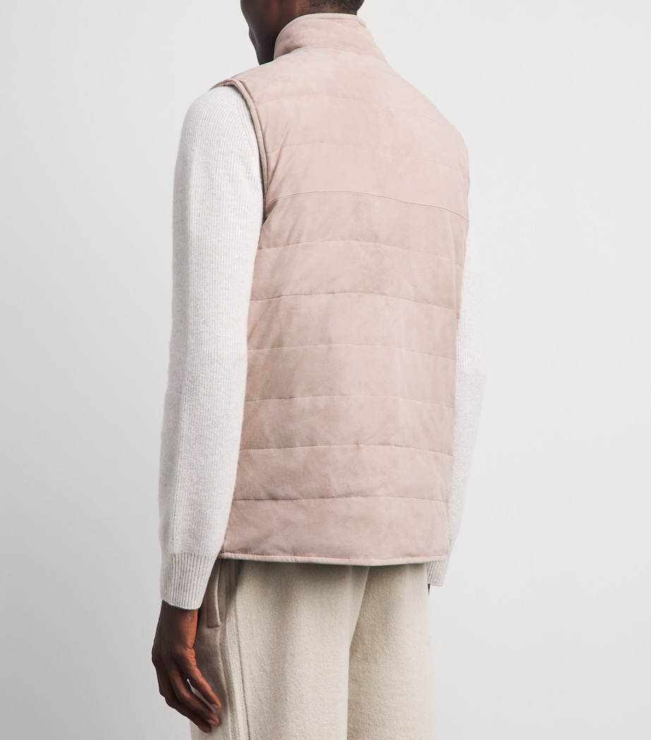 N.Peal Mens Reversible Organic Cashmere-Suede Gilet Toasted Sesame Suede Image 5