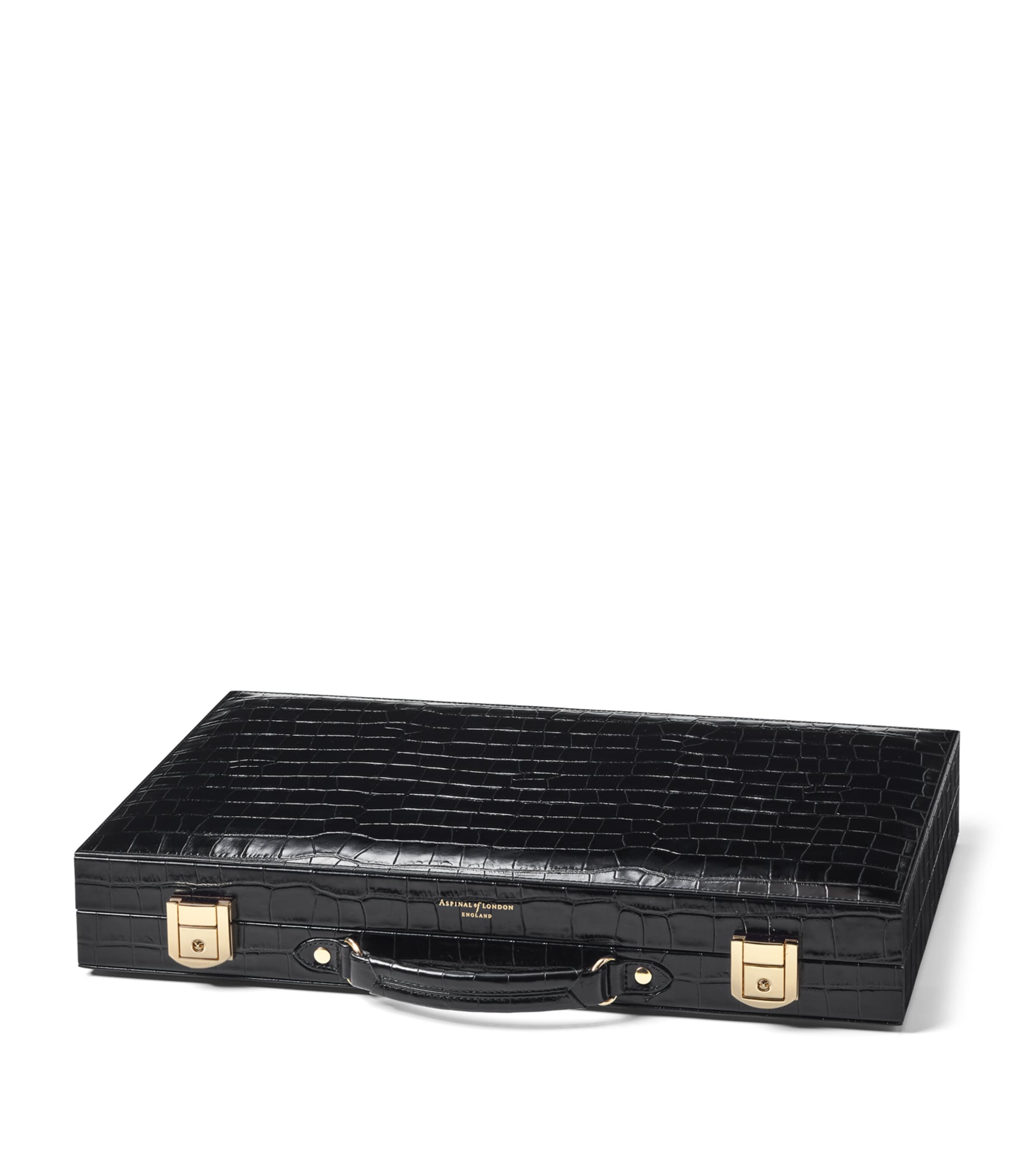 17-Inch Croc-Embossed Leather Backgammon Set BLACK Image 2