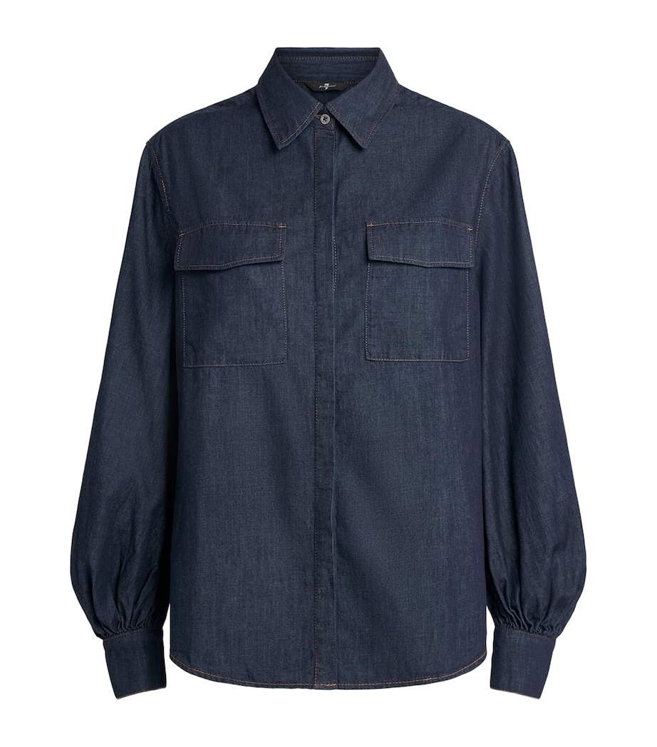 7 For All Mankind Womens Cotton Long-Sleeve Shirt Abyss Image 1