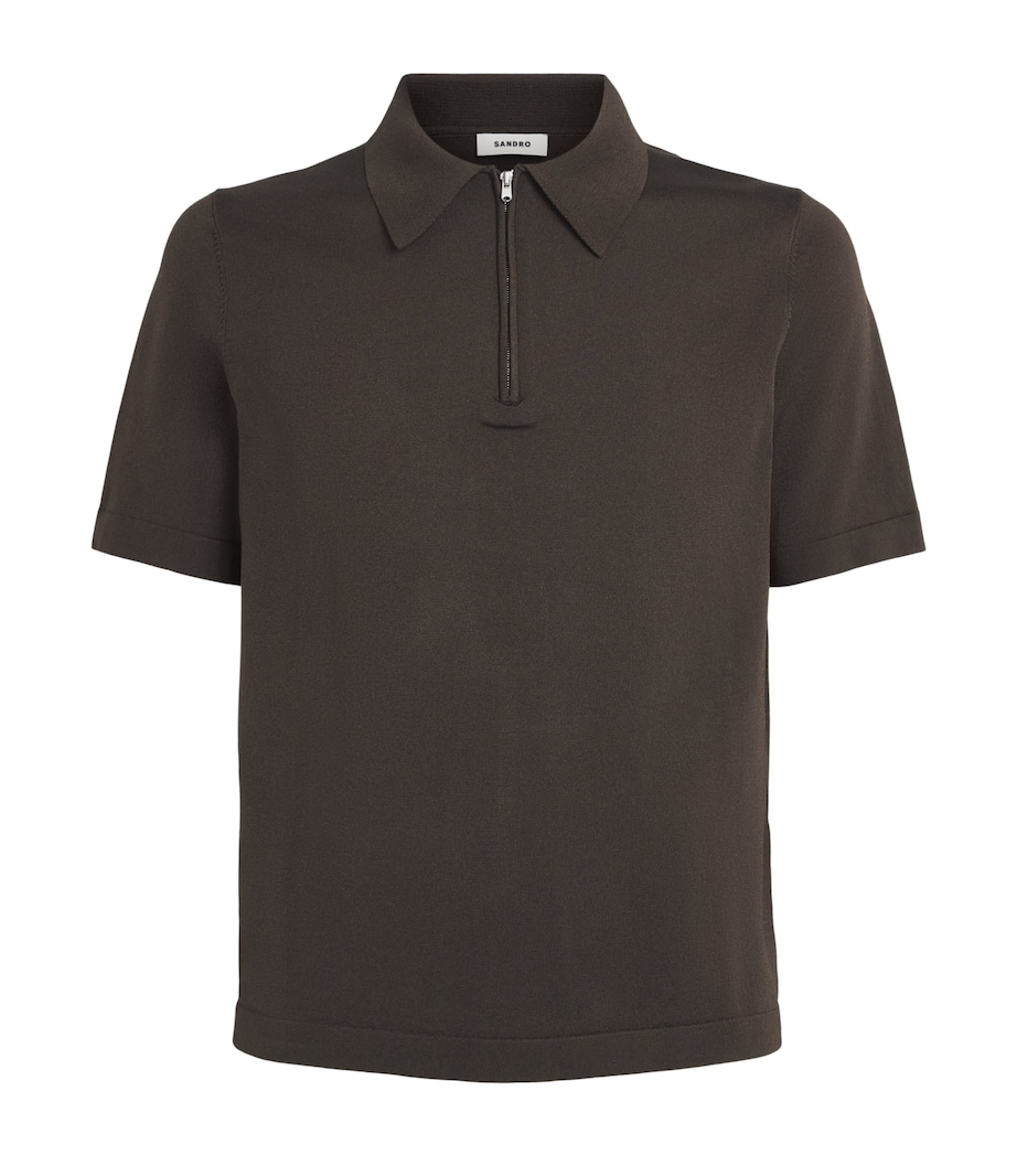Sandro Paris Mens Zip-Up Polo Shirt Chocolate Image 1