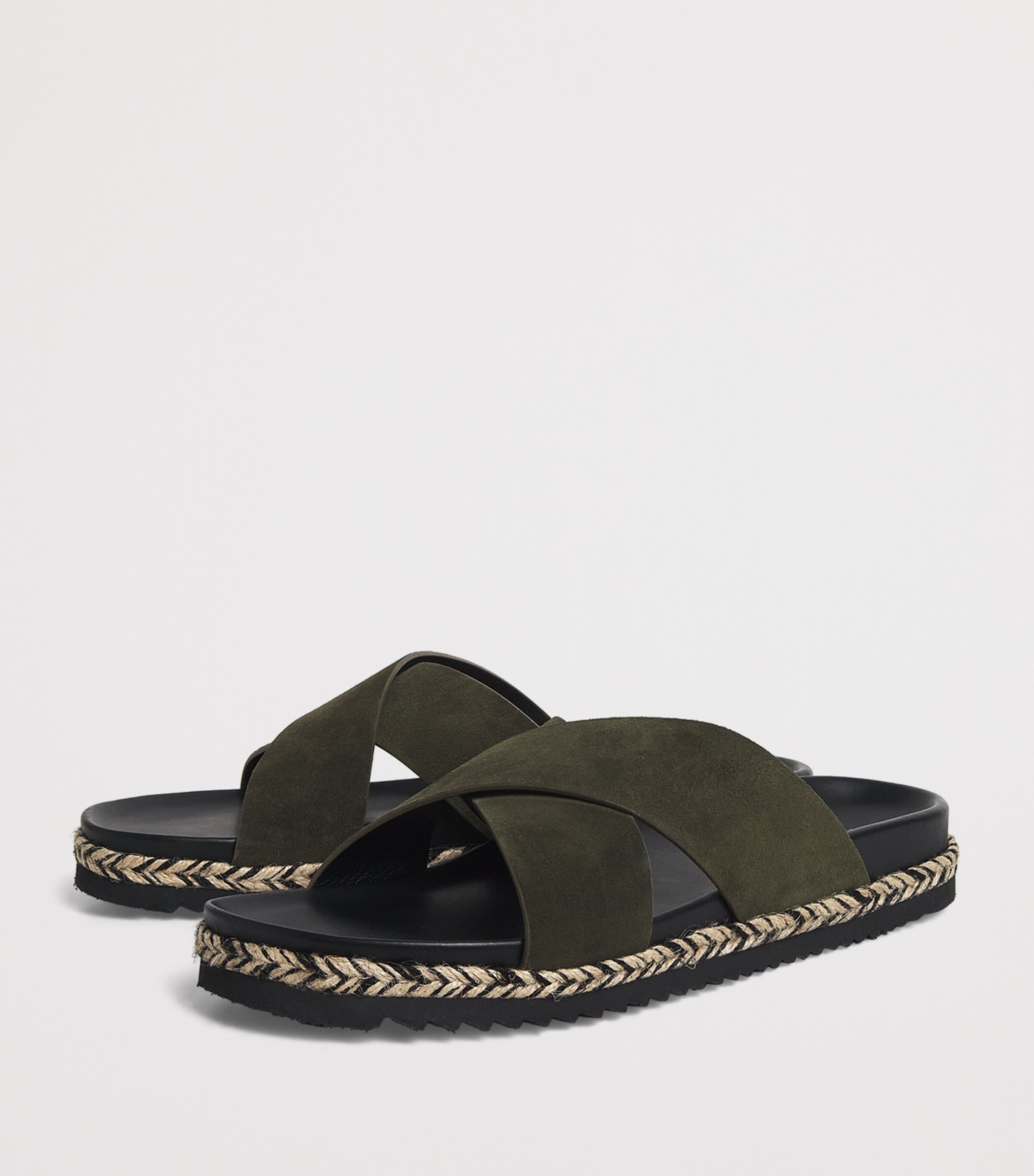 Frescobol Carioca Leather Breno Espadrille Slides Dark Olive Image 3