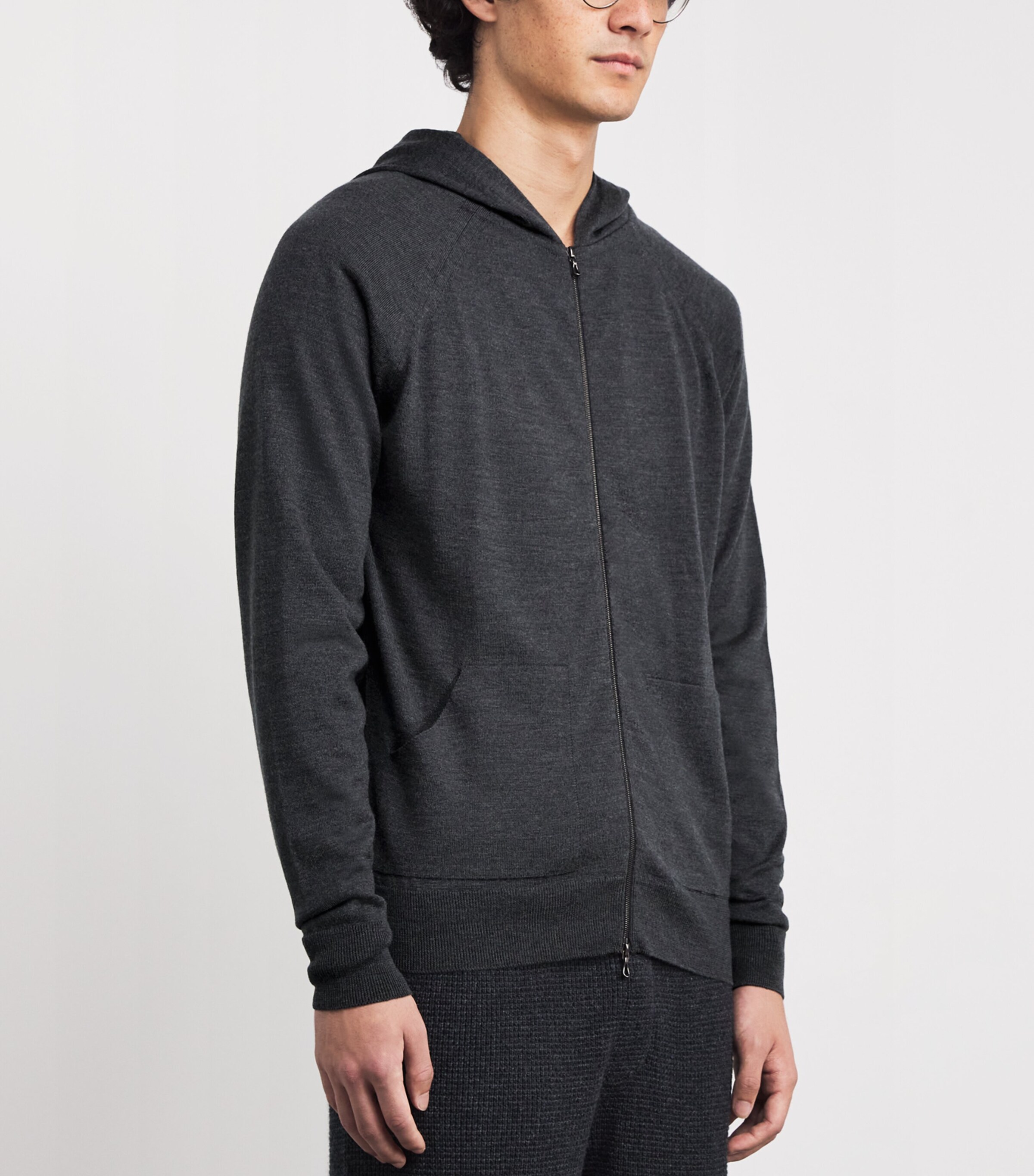 Extra Fine Merino Wool Carty Zip-Up Hoodie CHARCOAL Image 3