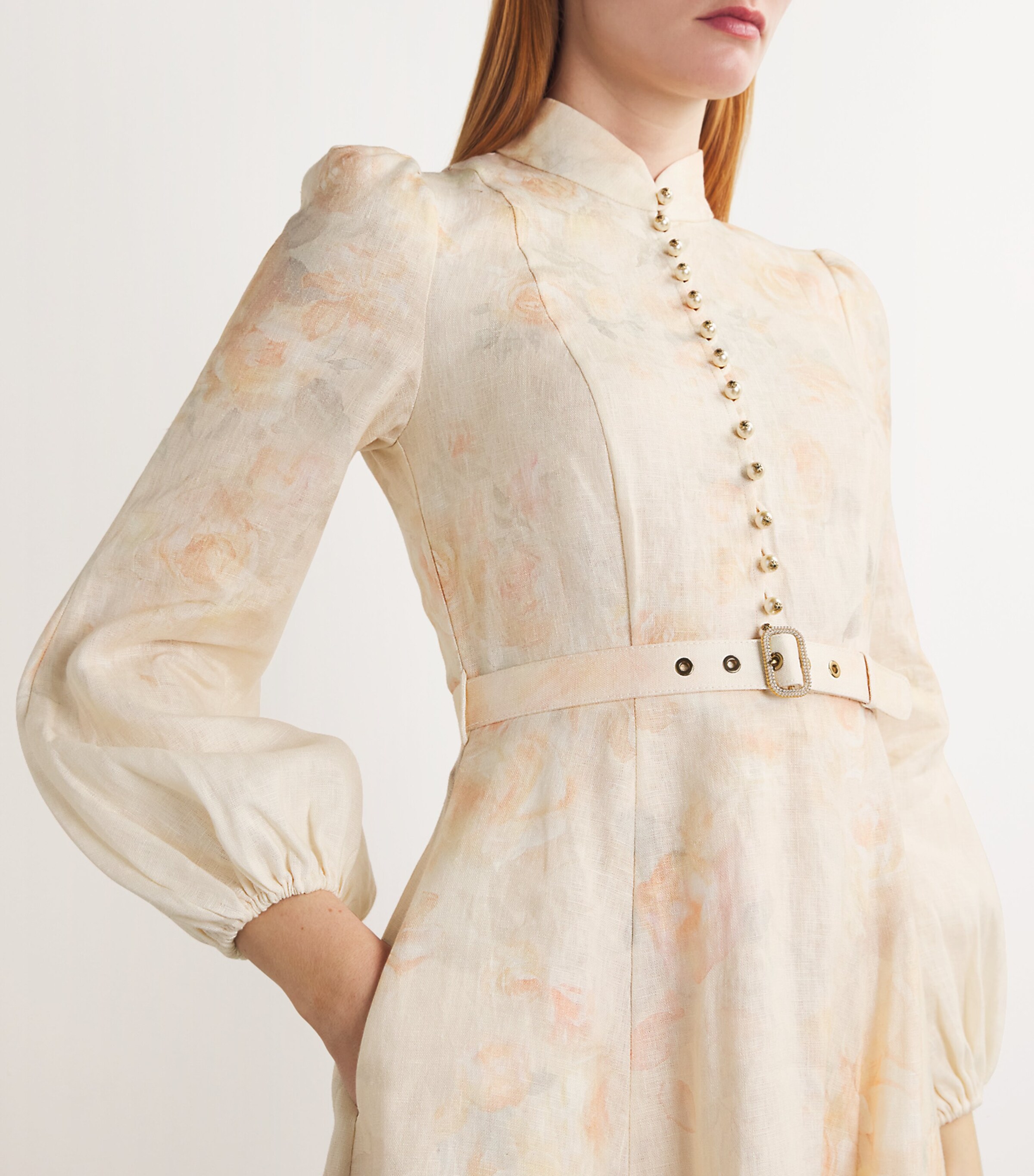 Zimmermann Pink Linen Crush Midi Dress | Harrods US