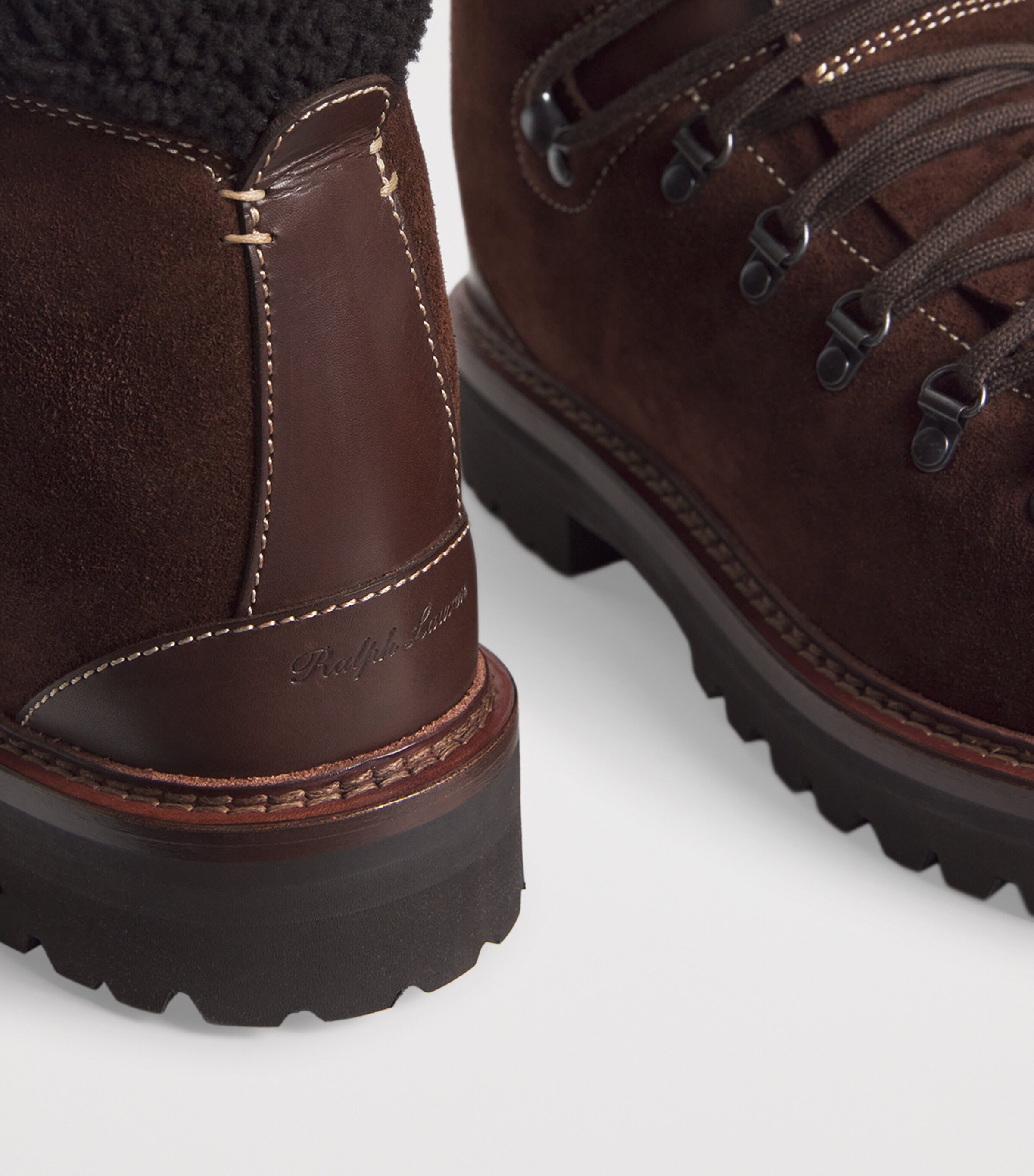 Ralph Lauren Purple Label Suede Halpin Lace-Up Boots Luggage Brown Image 7
