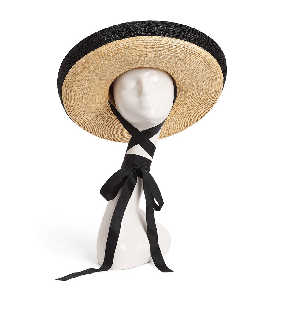 Straw Ribbon Hat BEIGE AND BLACK Image 1
