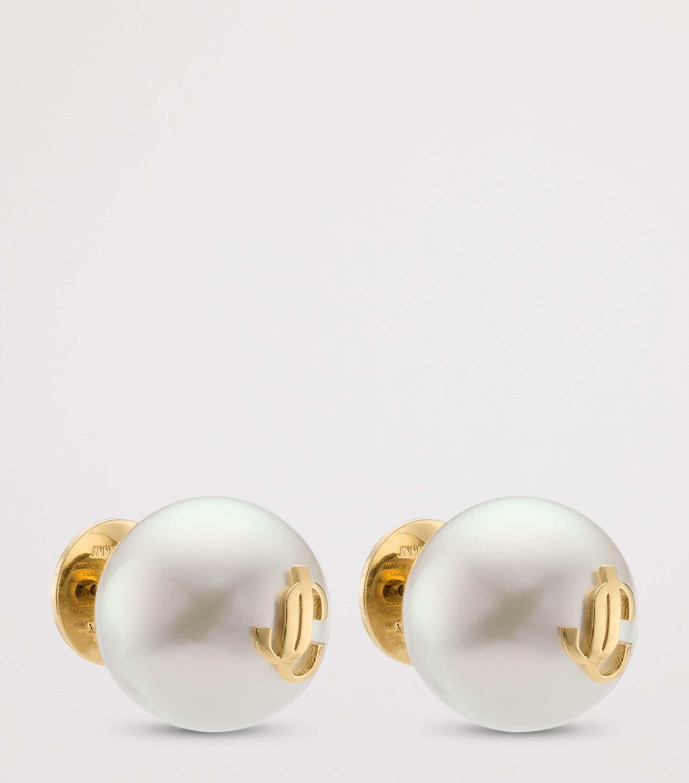 Jimmy Choo Faux Pearl Logo Stud Earrings Gold/white Image 2