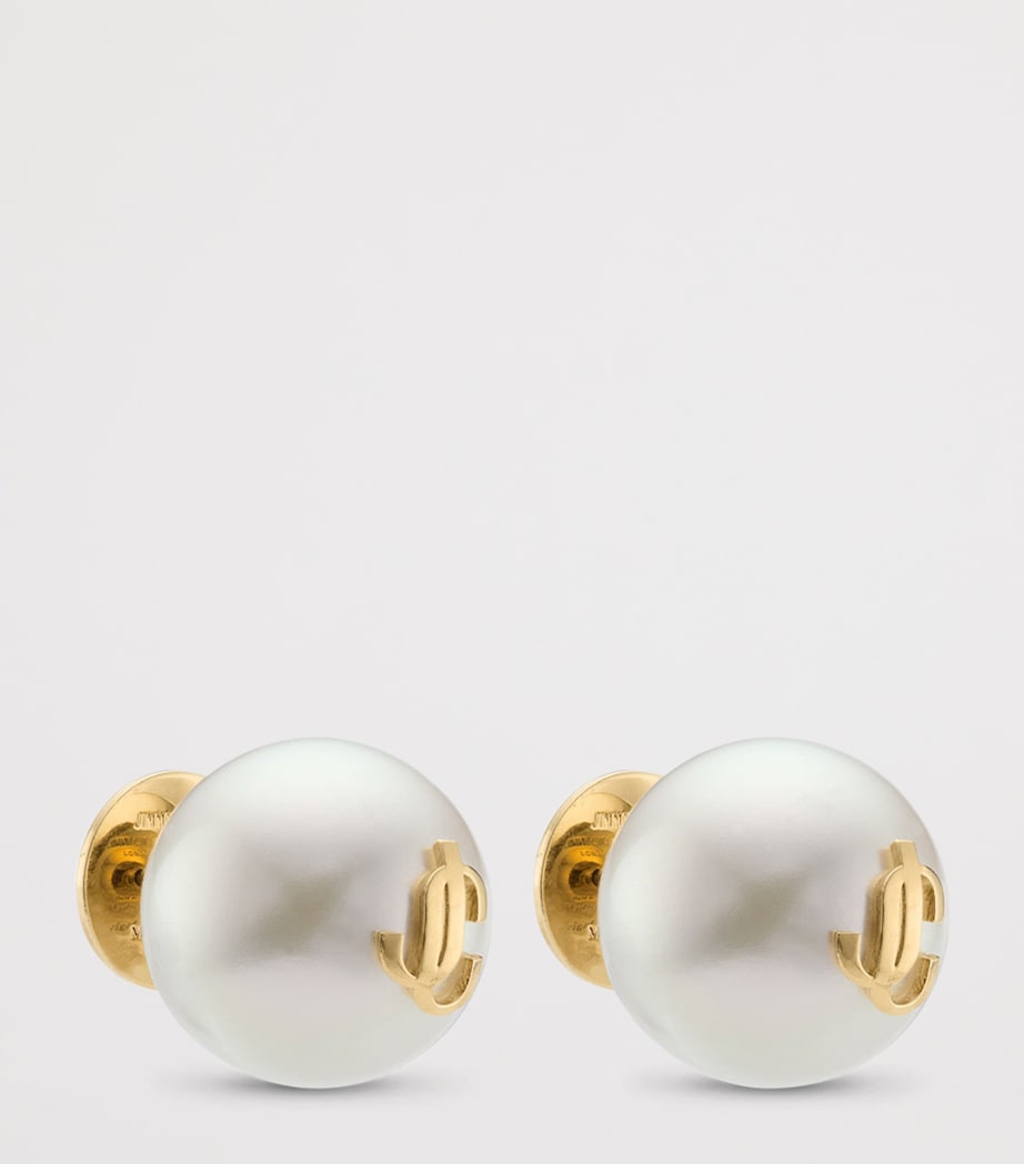 Jimmy Choo Faux Pearl Logo Stud Earrings Gold/white Image 2