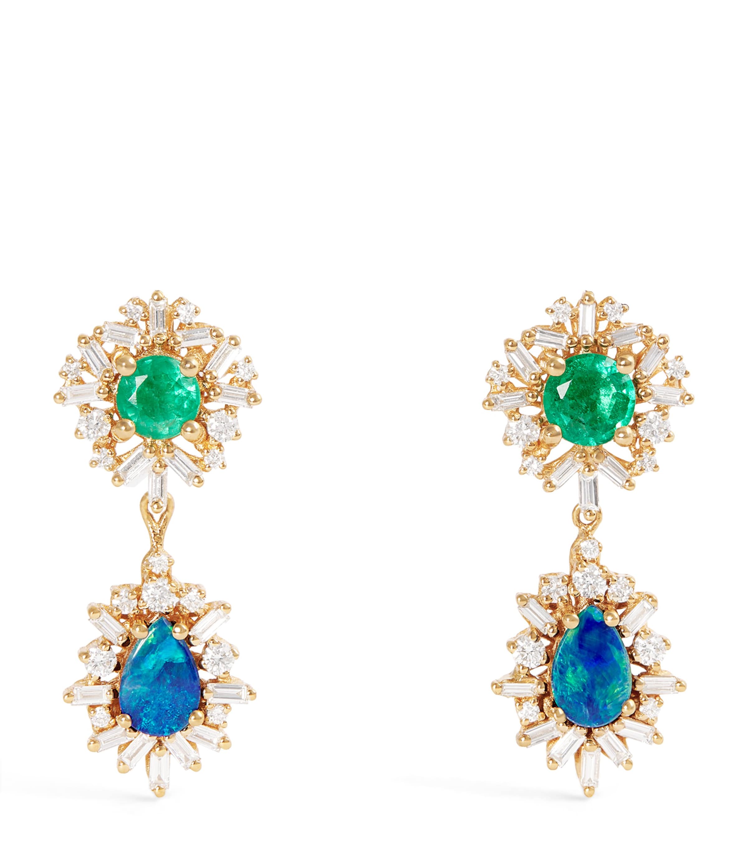 Suzanne Kalan Yellow Gold, Emerald, Opal and Diamond One of a Kind Drop Earrings Yg/emer/opal