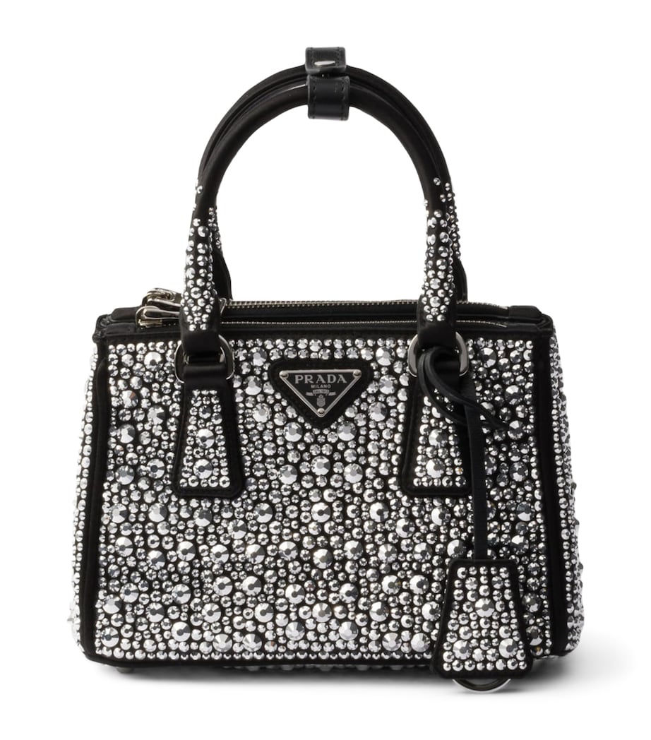 Prada Micro Satin Crystal-Embellished Galleria Top-Handle Bag Image 1
