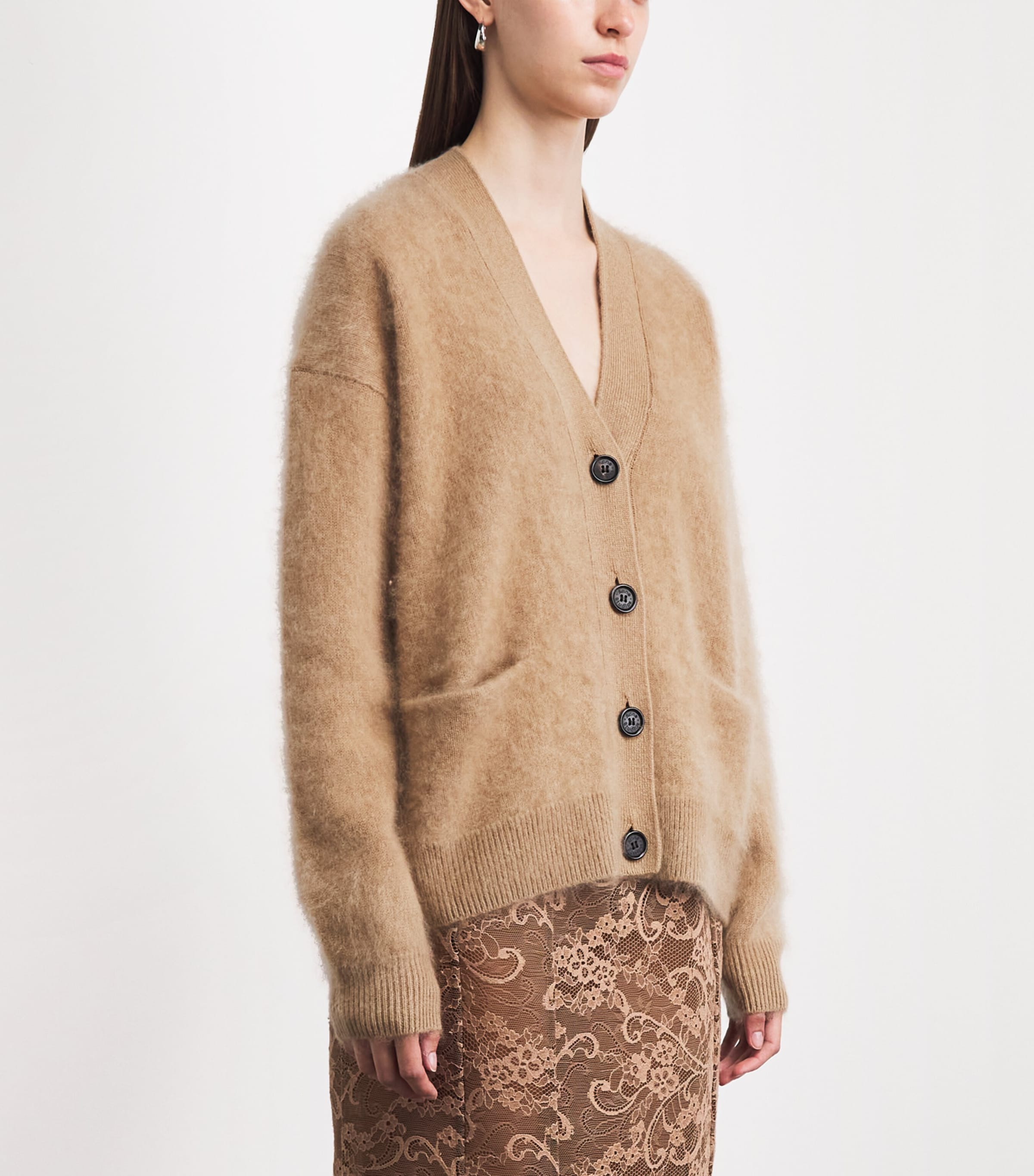 Acne Studios Womens Cashmere Relaxed Cardigan Adv Light Brown Image 4