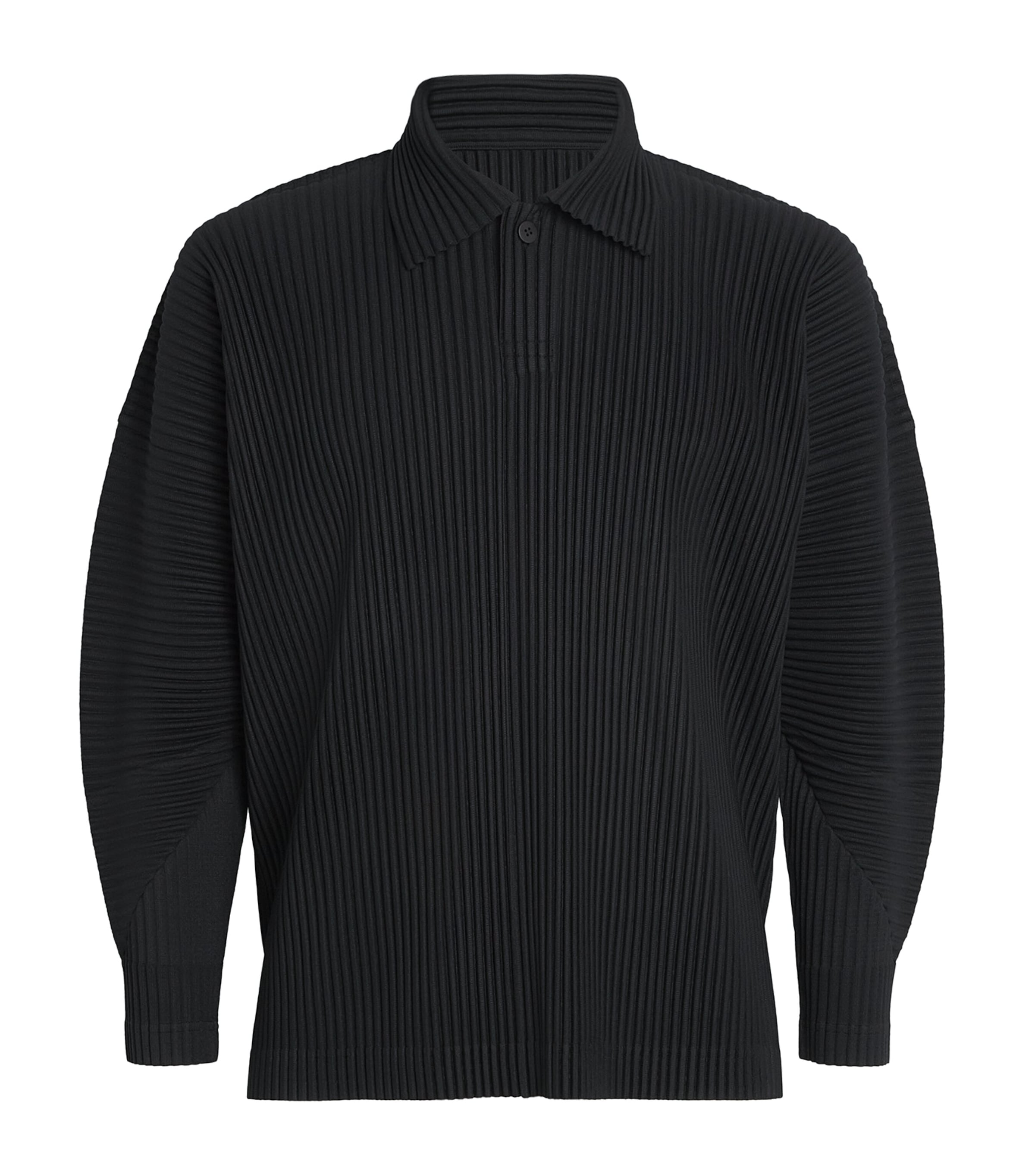 Homme Plissé Issey Miyake Black Pleated Long-Sleeve Polo Shirt