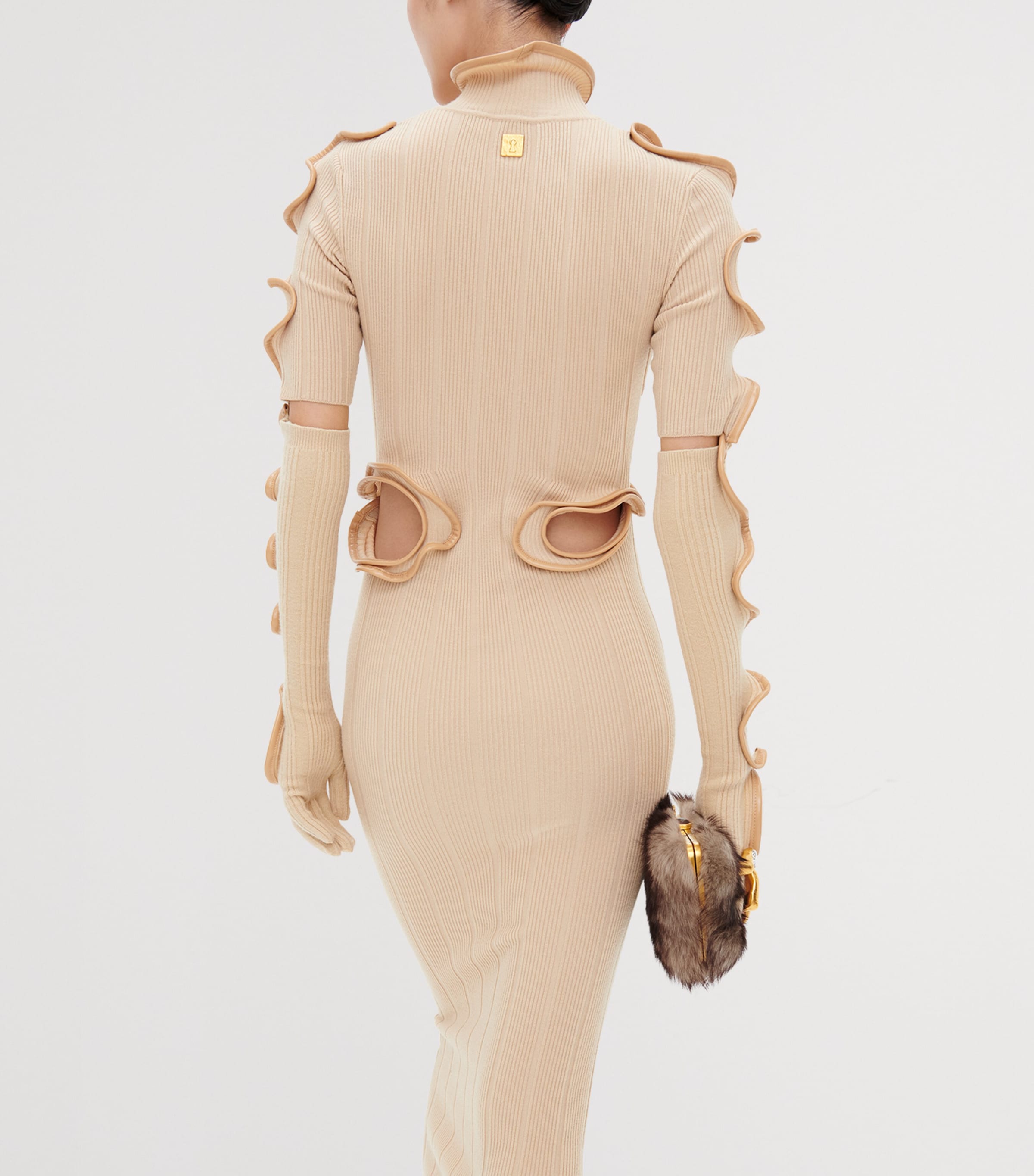 Schiaparelli Womens Wool-Blend Ruffled Midi Dress Nude Image 3