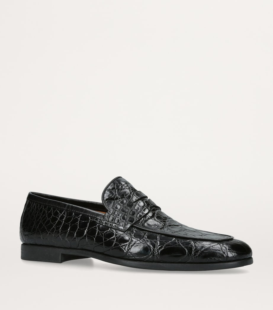 Crocodile Leather Penny Loafers BLACK Image 3
