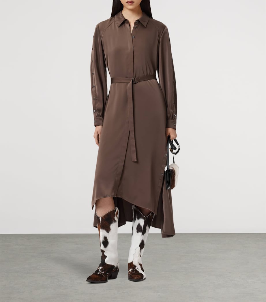 Satin Lexi Midi Shirt Dress POT BROWN Image 5