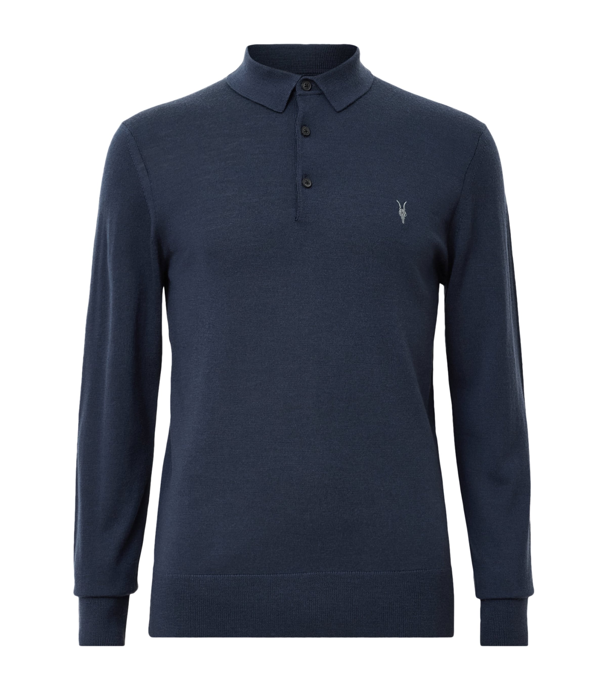 Merino Wool Long-Sleeve Mode Polo Shirt NAVY BLUE Image 1