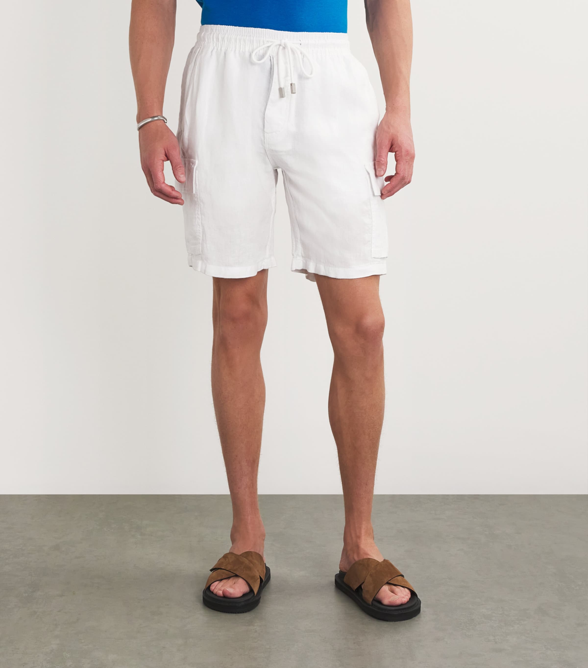 Linen Cargo-Pockets Baie Shorts 010 WHITE Image 3