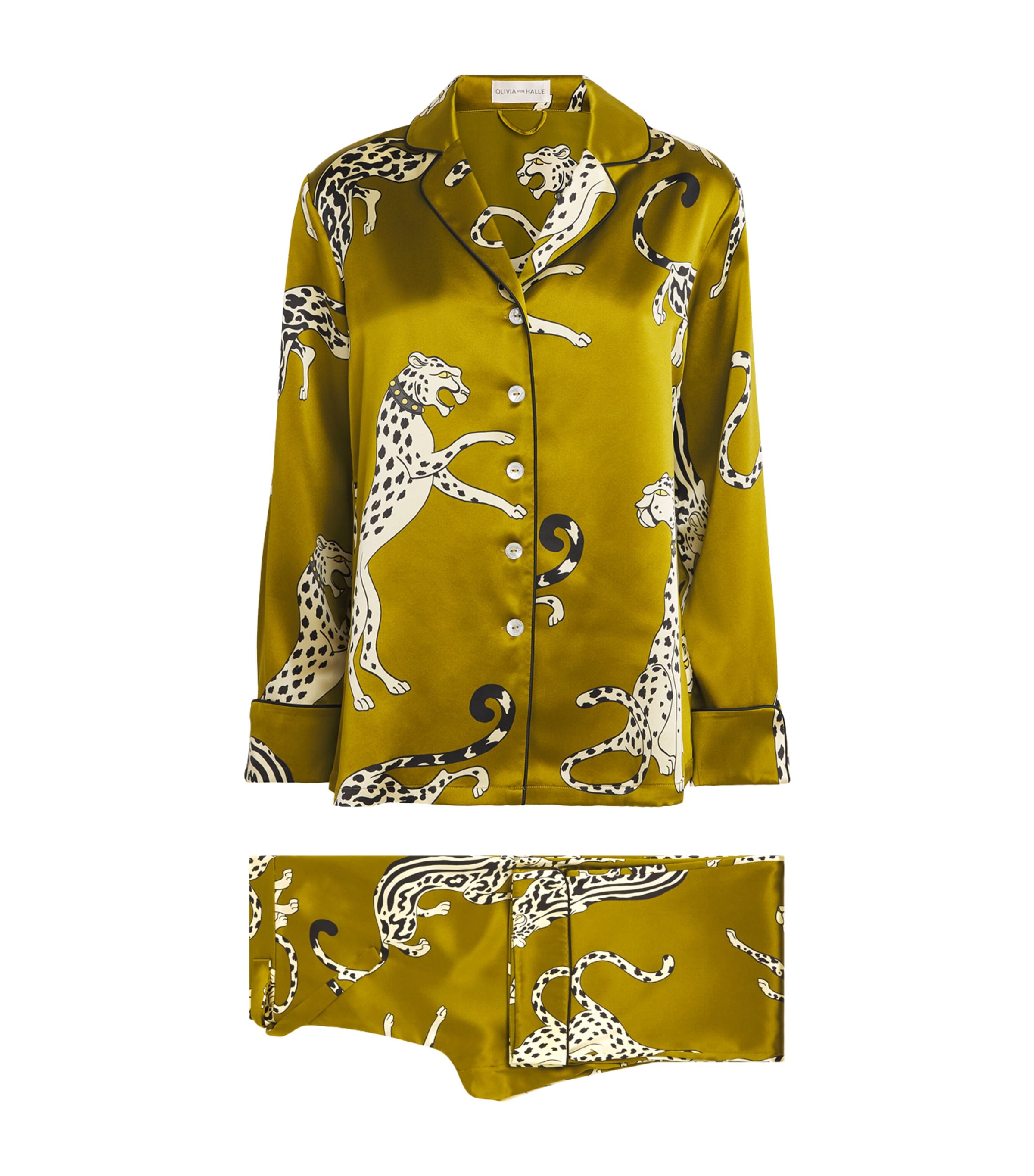 Olivia Von Halle Silk Cheetah Lila Pyjama Set In Gold