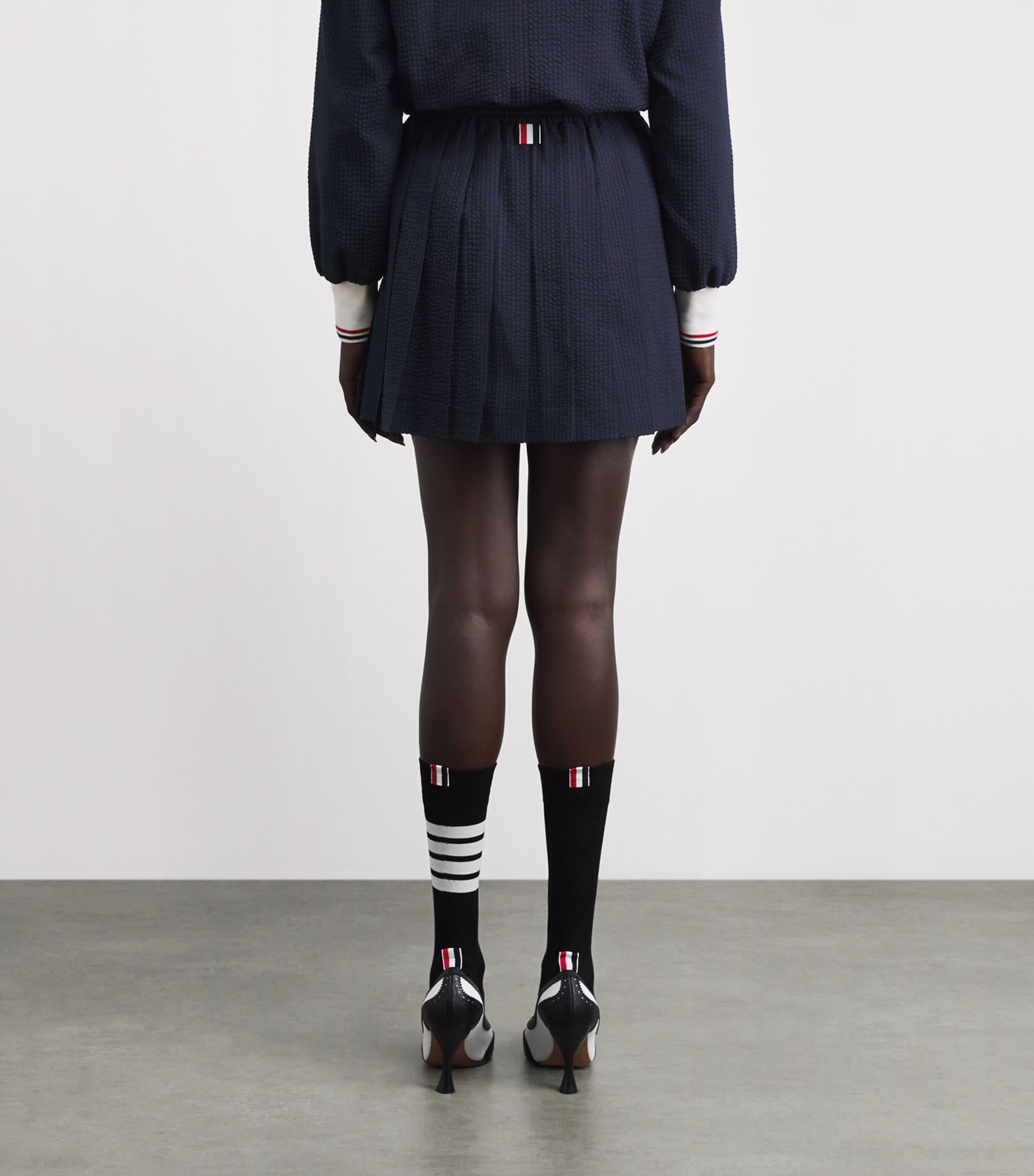 Thom Browne Womens Wool Seersucker Pleated Mini Skirt Navy Image 5