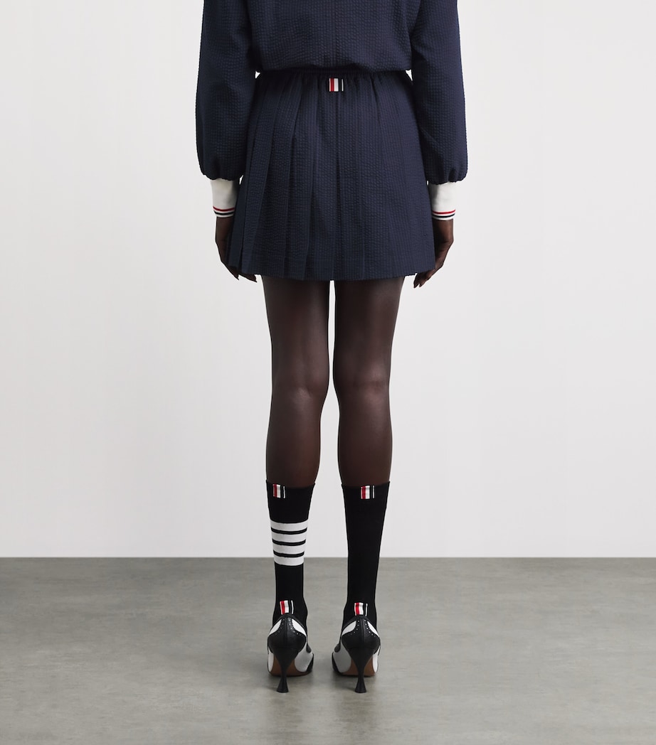 Thom Browne Womens Wool Seersucker Pleated Mini Skirt Navy Image 5