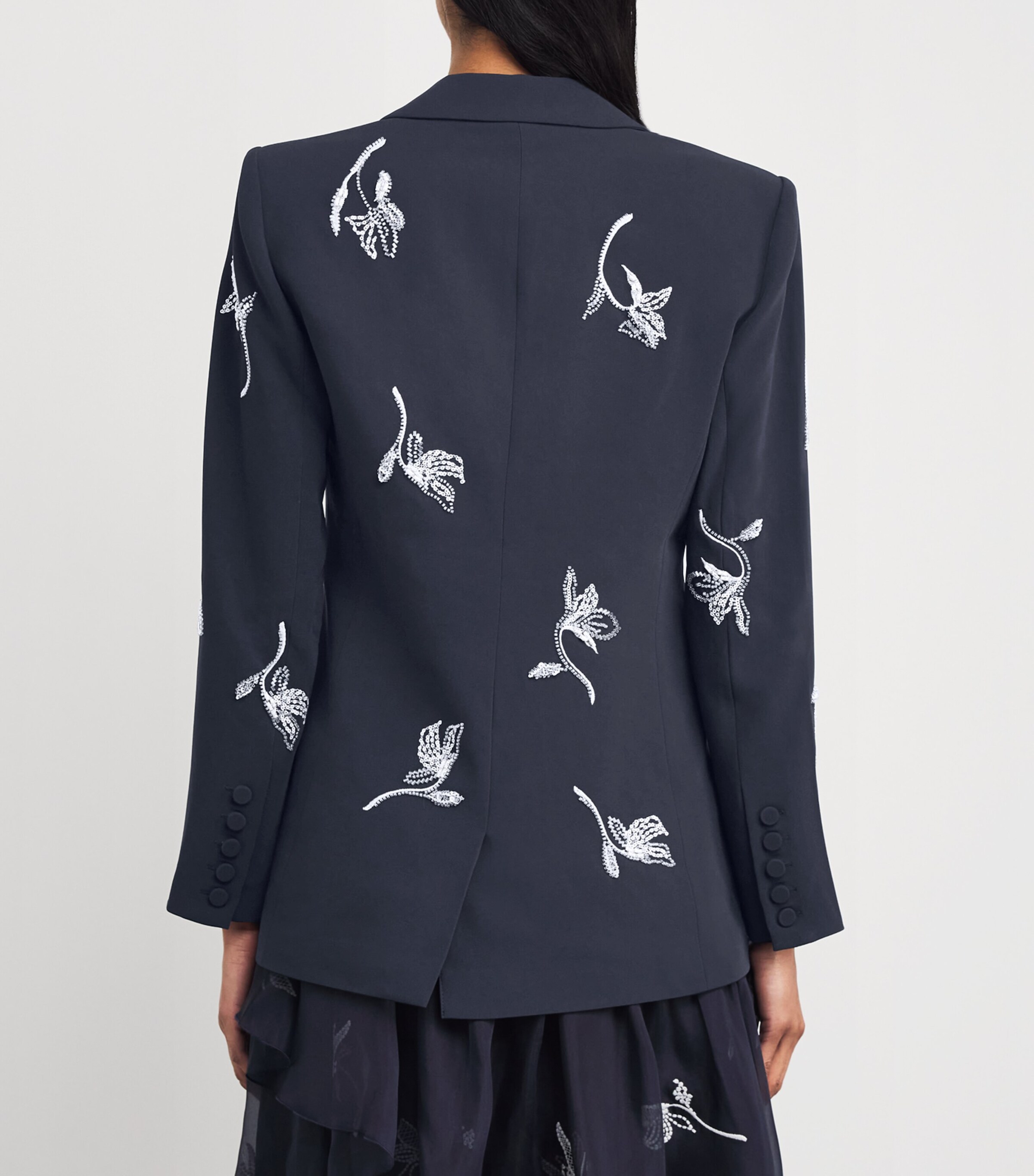 Cinq A Sept Womens Beaded Falling Lillies Karlie Blazer Navy/ivory Image 4
