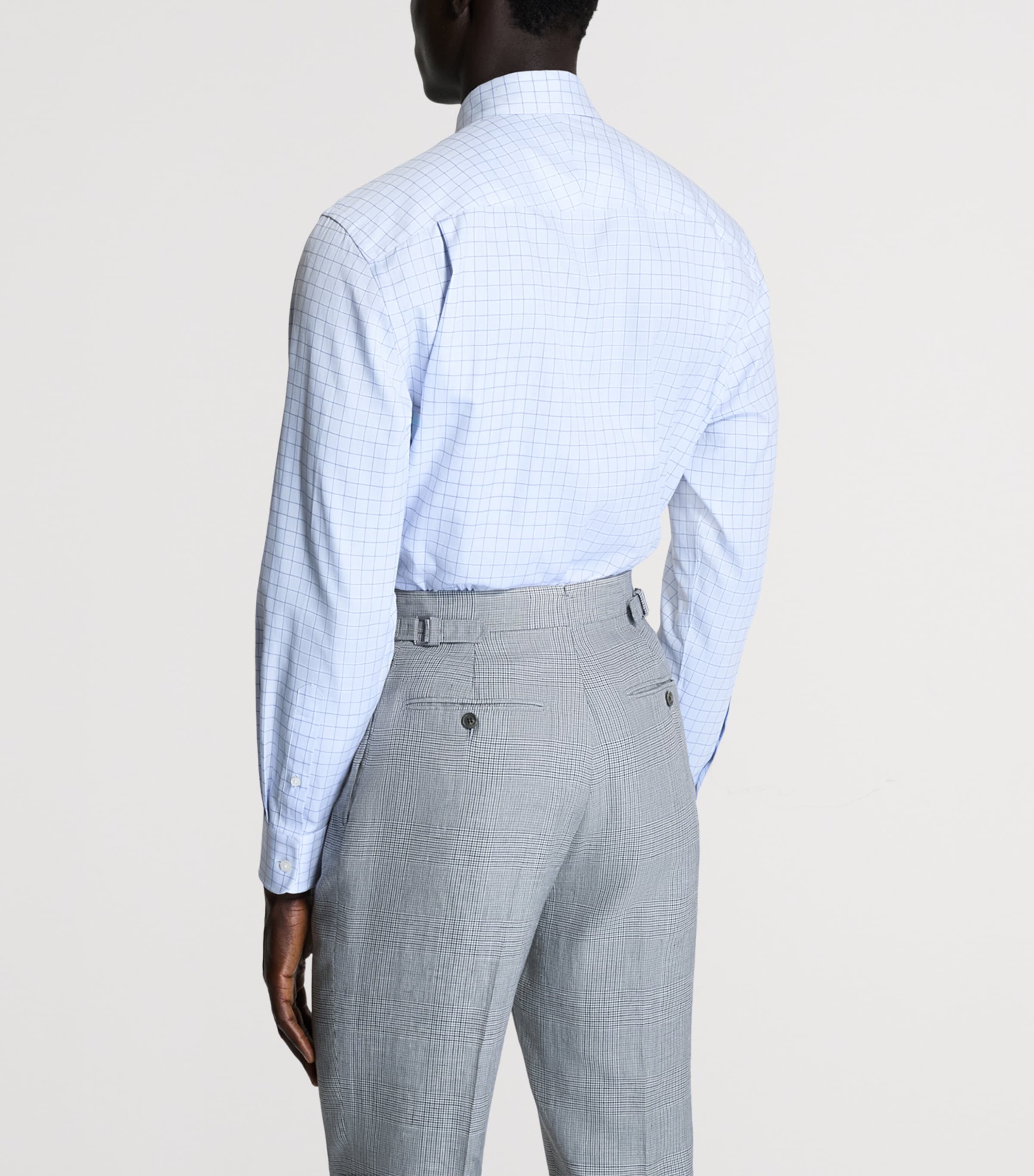 Dunhill Mens Cotton Check Shirt Blue Image 3