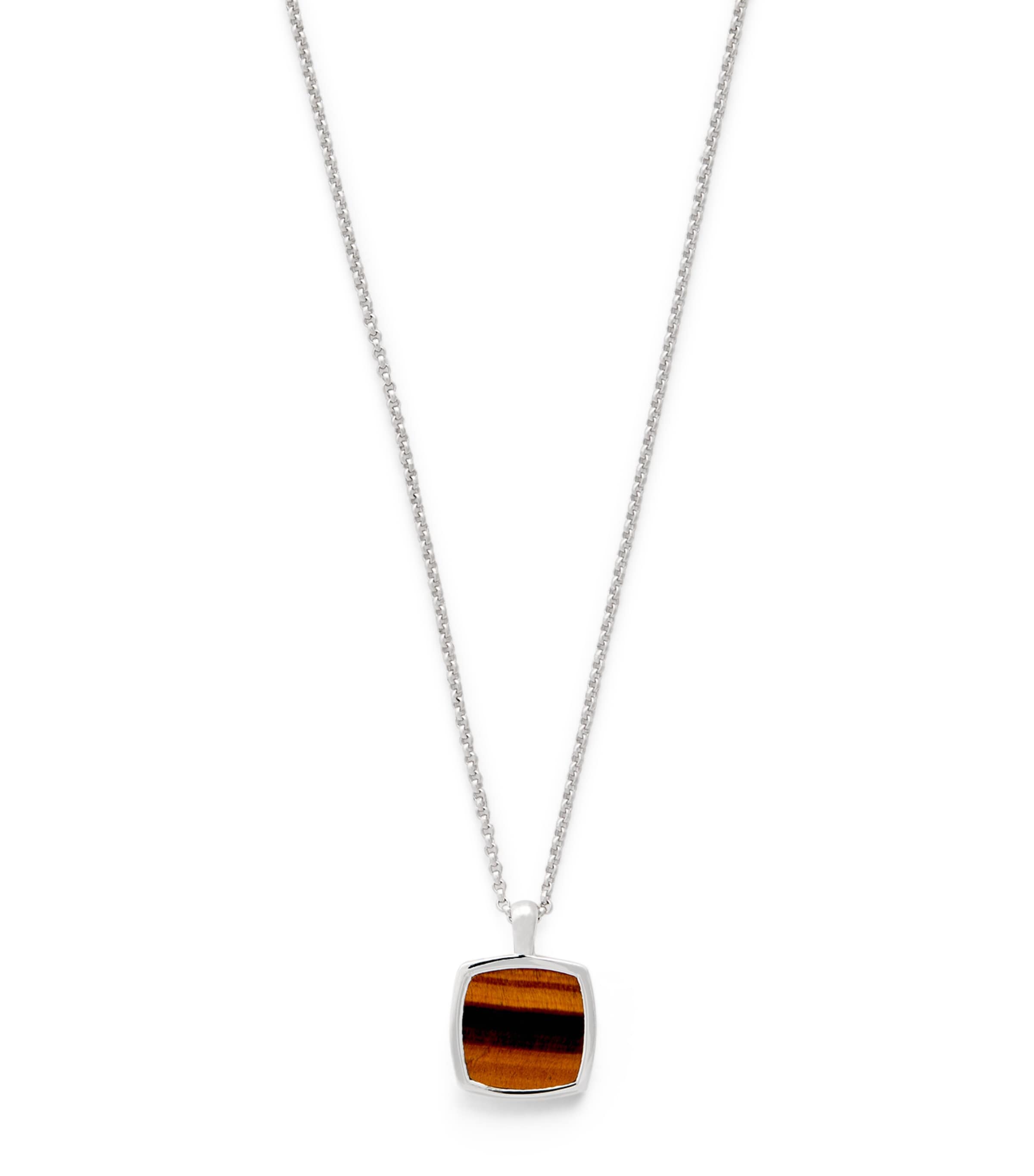 Shop Tom Wood Tiger Eye Cushion Pendant Necklace In Silver