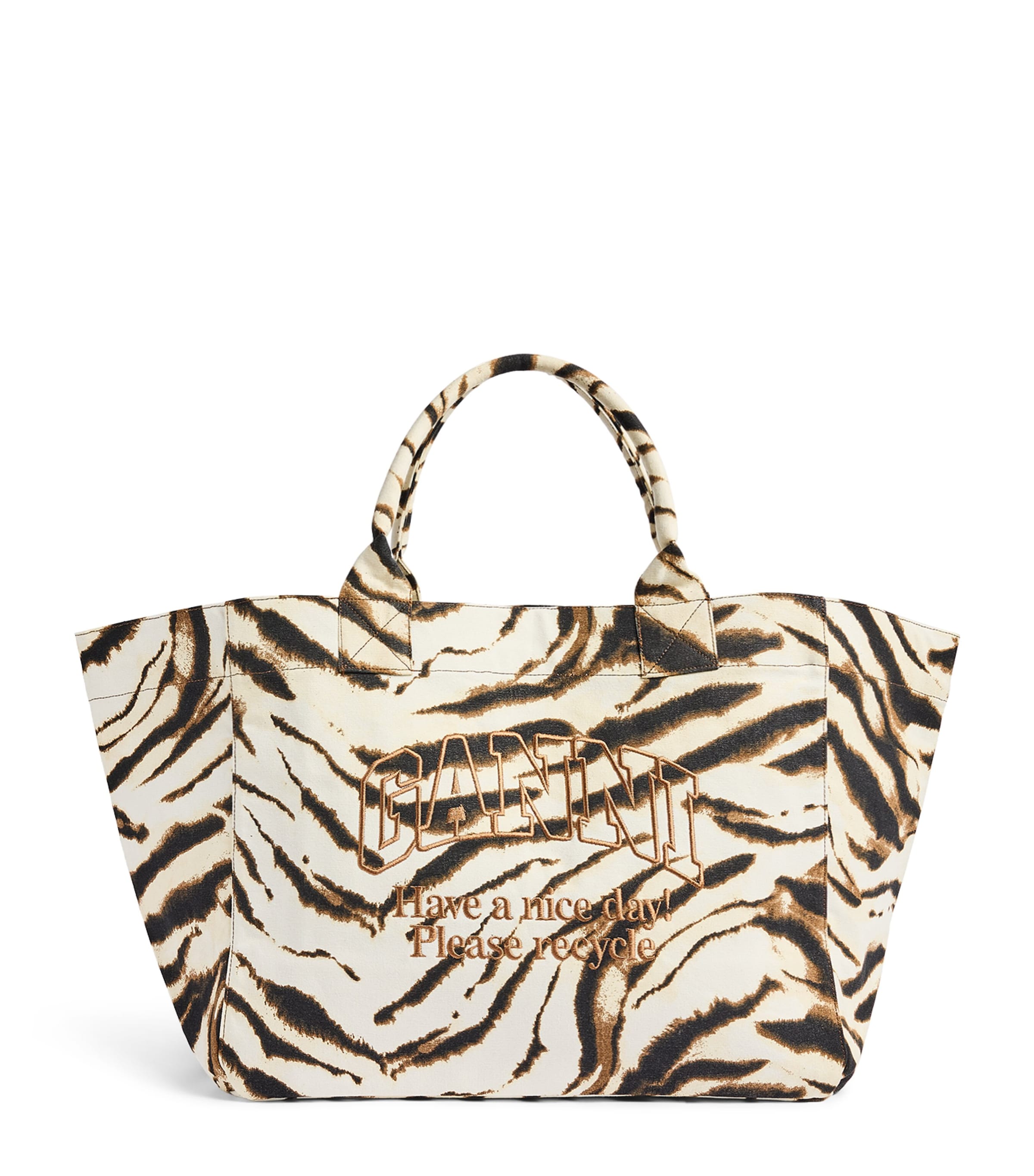GANNI Large Canvas Zebra Tote Bag Egret Image 1
