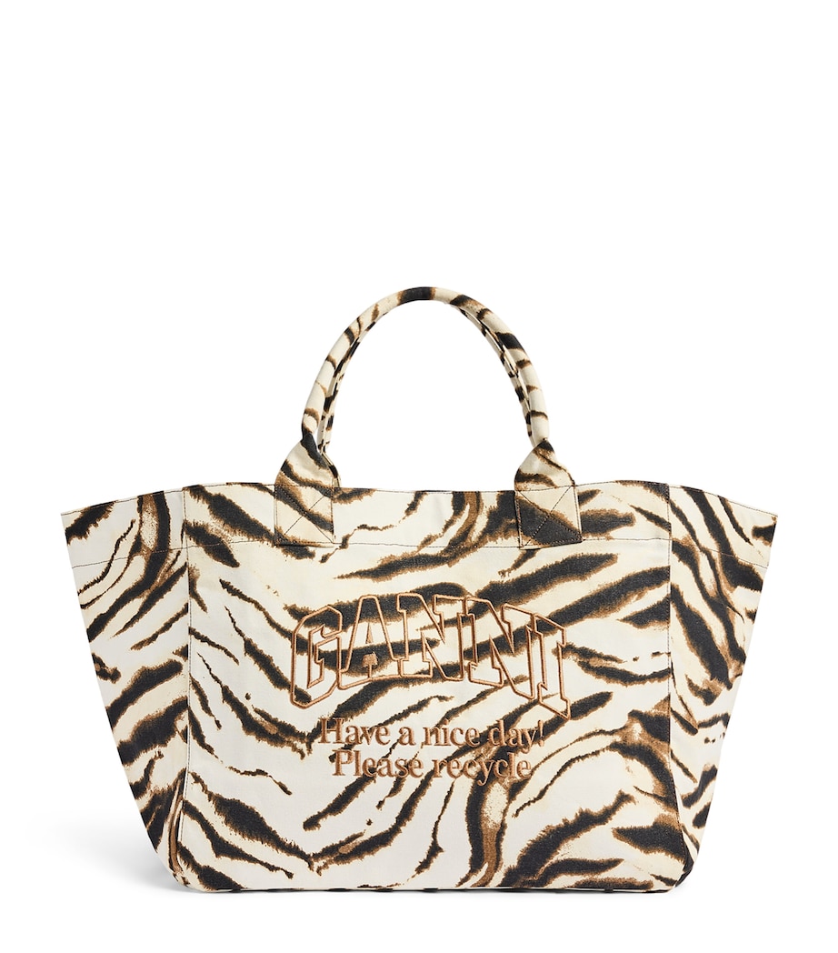 GANNI Large Canvas Zebra Tote Bag Egret Image 1
