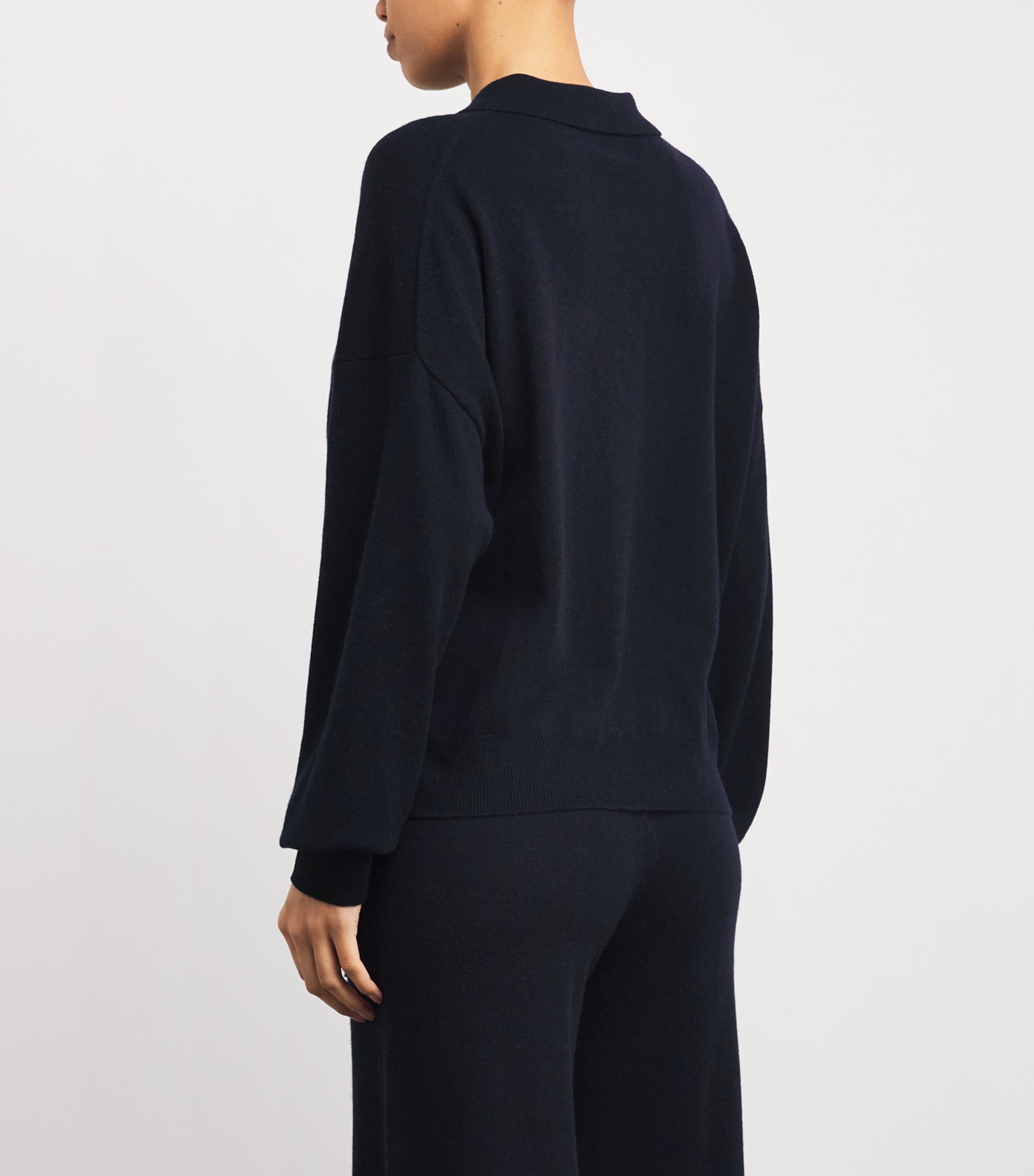 Allude Womens Cashmere Polo Sweater Navy Image 4