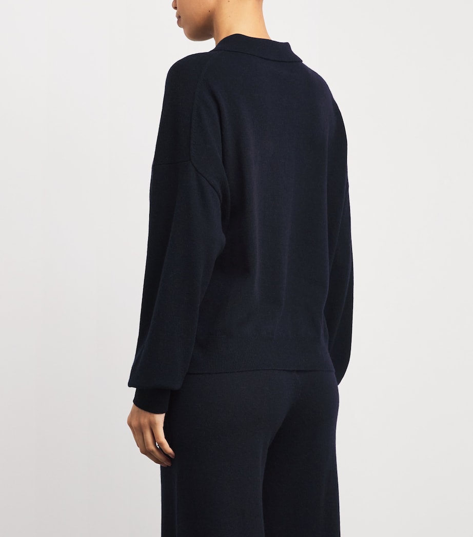 Allude Womens Cashmere Polo Sweater Navy Image 4