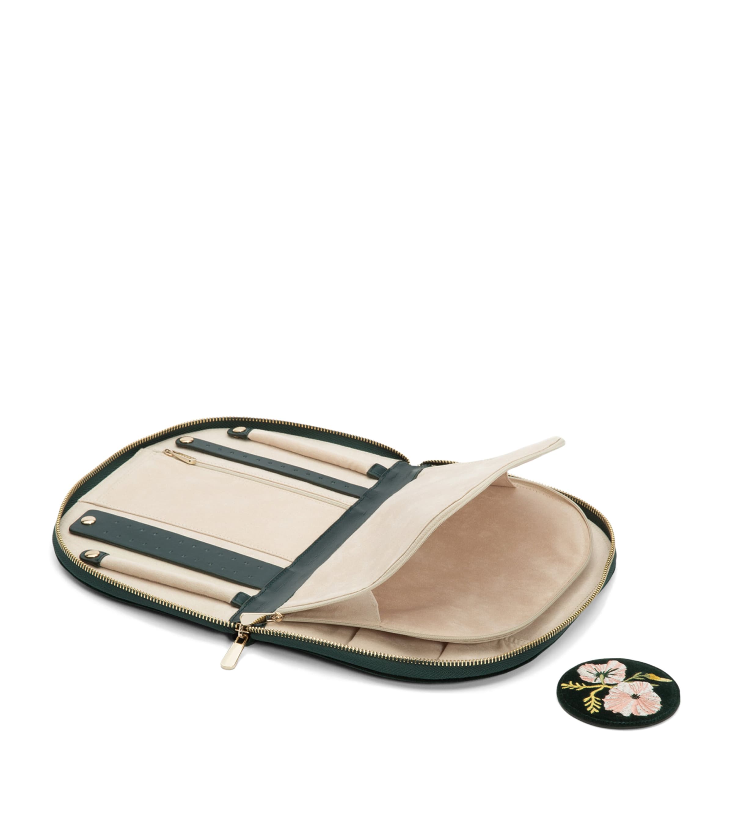 Embroidered Zoe Zip-Up Jewellery Case VERT Image 3