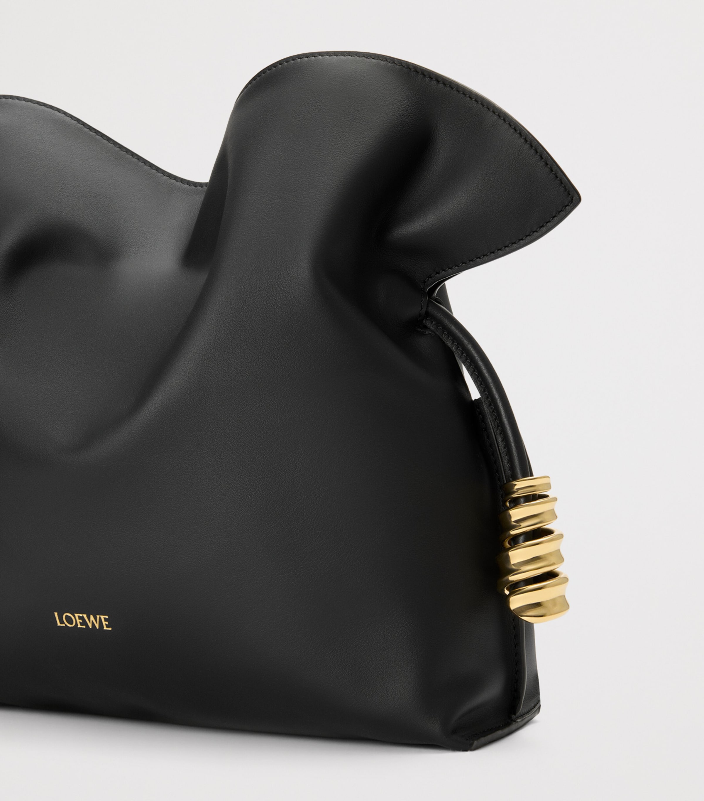 LOEWE Medium Leather Flamenco Clutch Bag Black Image 6