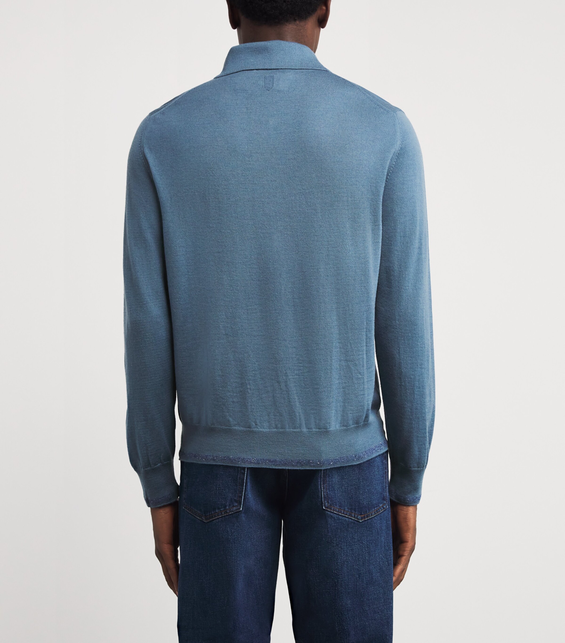 Canali Mens Wool-Blend Zip-Up Polo Shirt Image 4