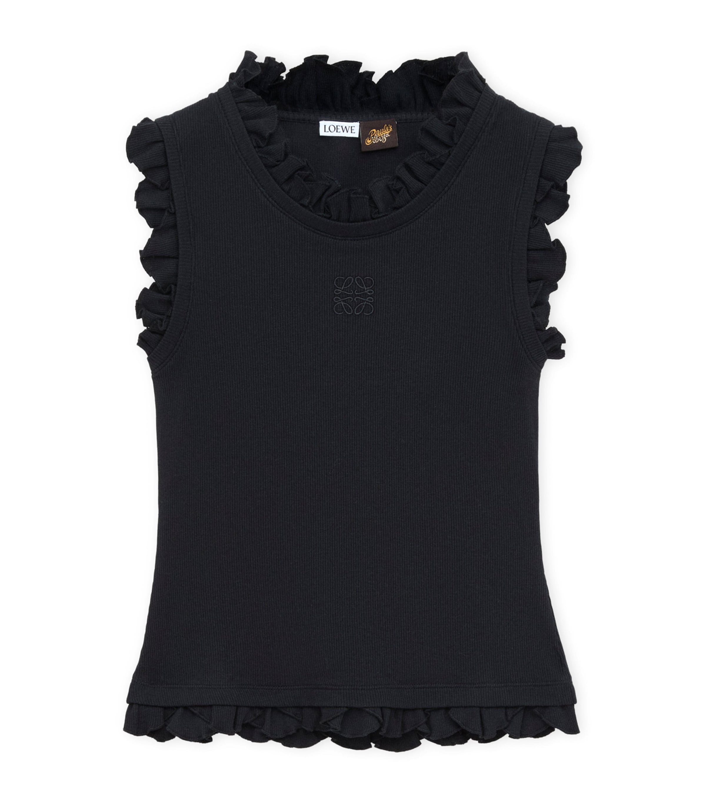 LOEWE Womens x Paula's Ibiza Cotton-Blend Ruffled Tank Top Black Image 1