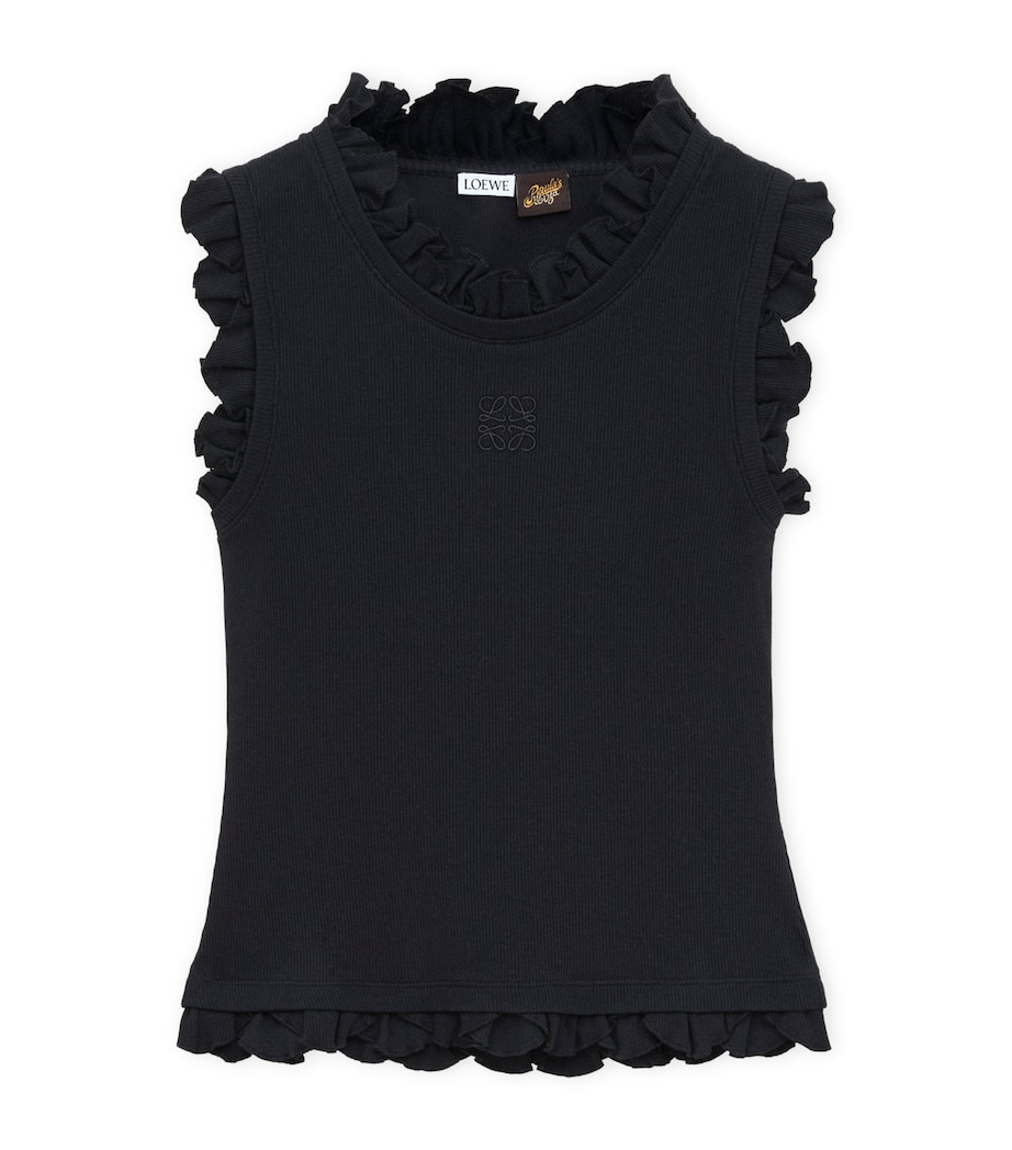 LOEWE Womens x Paula's Ibiza Cotton-Blend Ruffled Tank Top Black Image 1