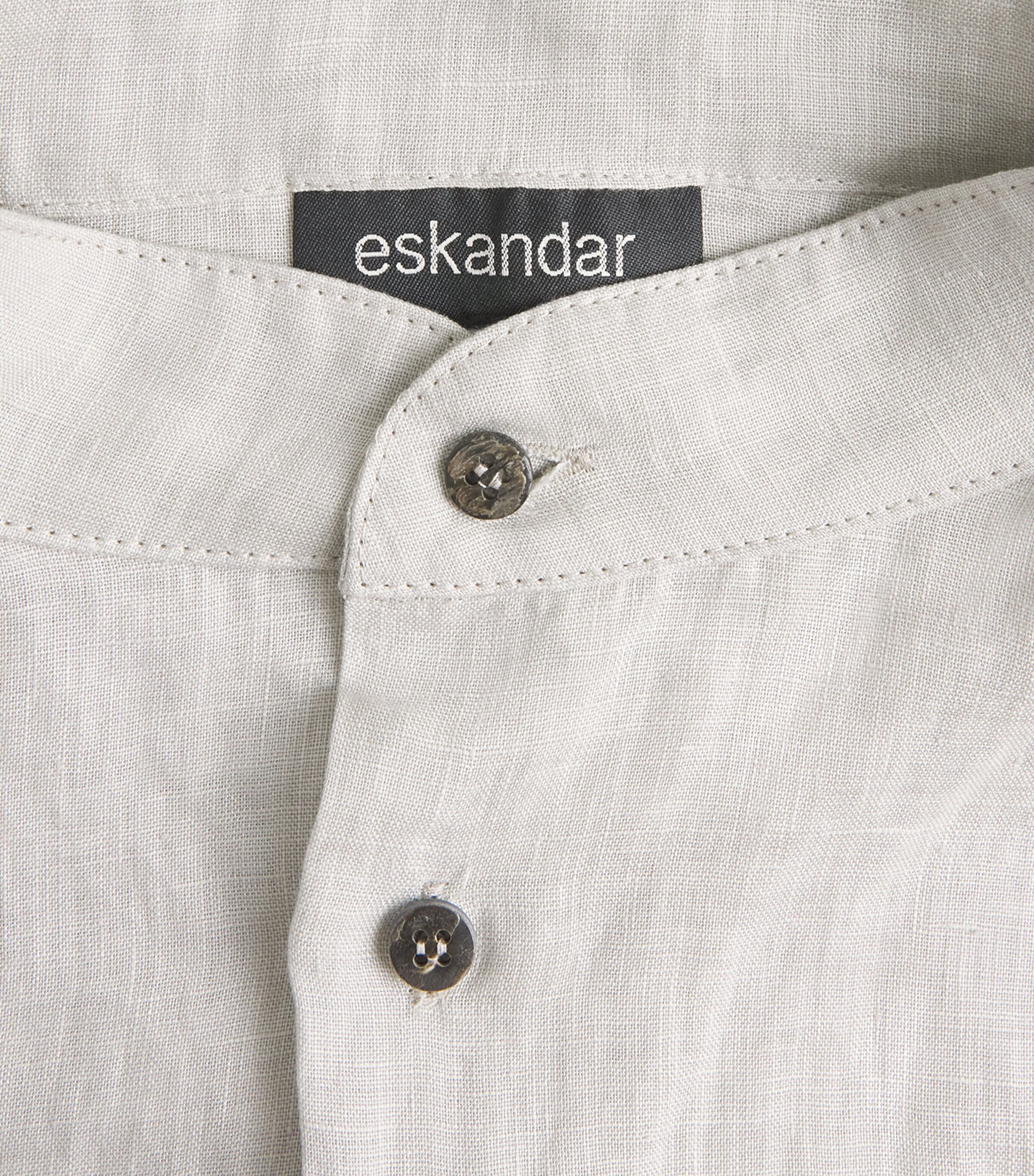 Eskandar Womens Linen Collarless Shirt Silvertint Image 6