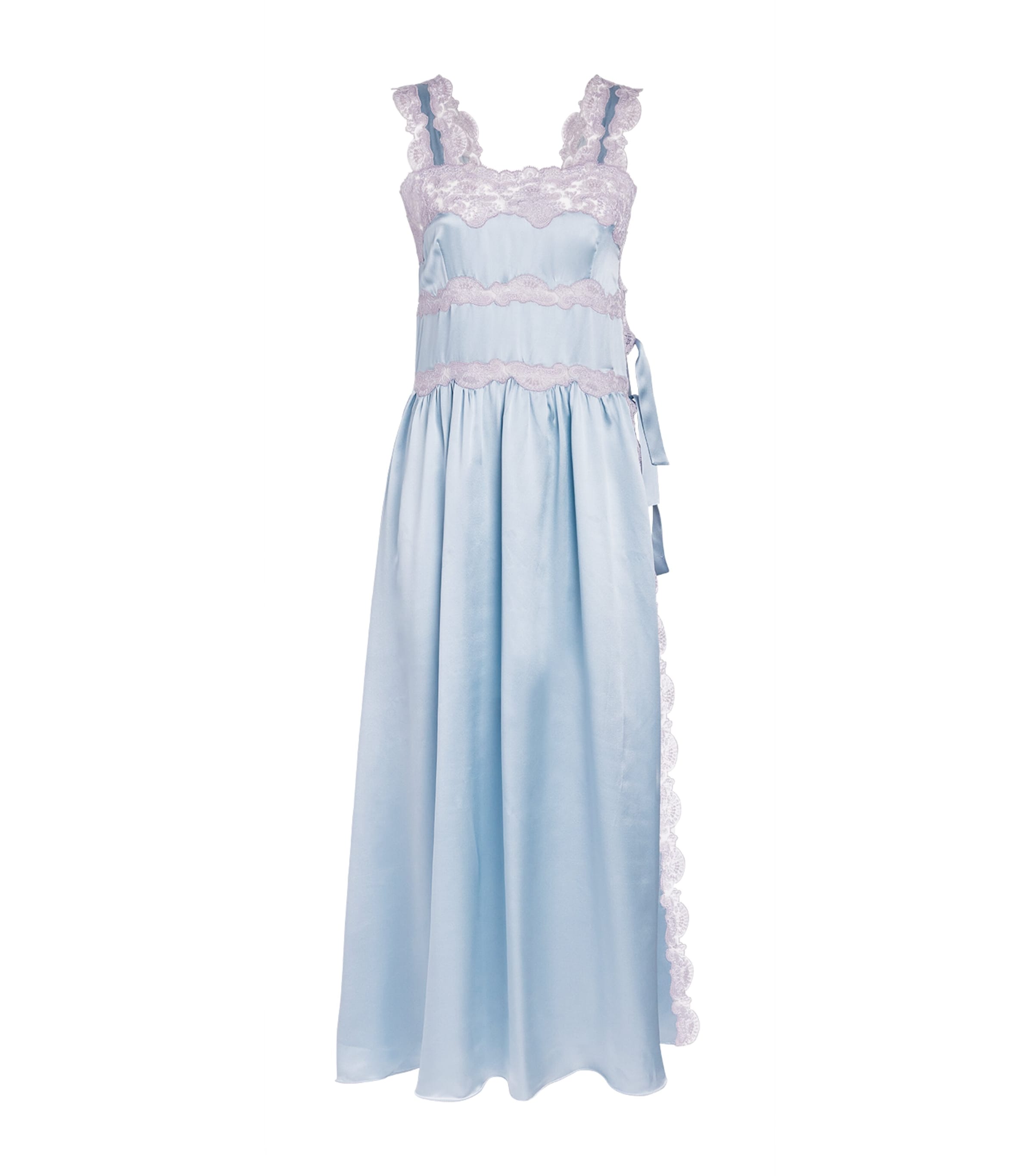 Loretta Caponi Womens Silk Lace-Detail Sabina Nightdress Ice Water Image 1