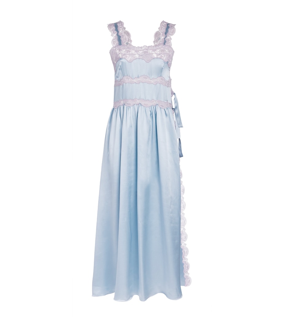 Loretta Caponi Womens Silk Lace-Detail Sabina Nightdress Ice Water Image 1