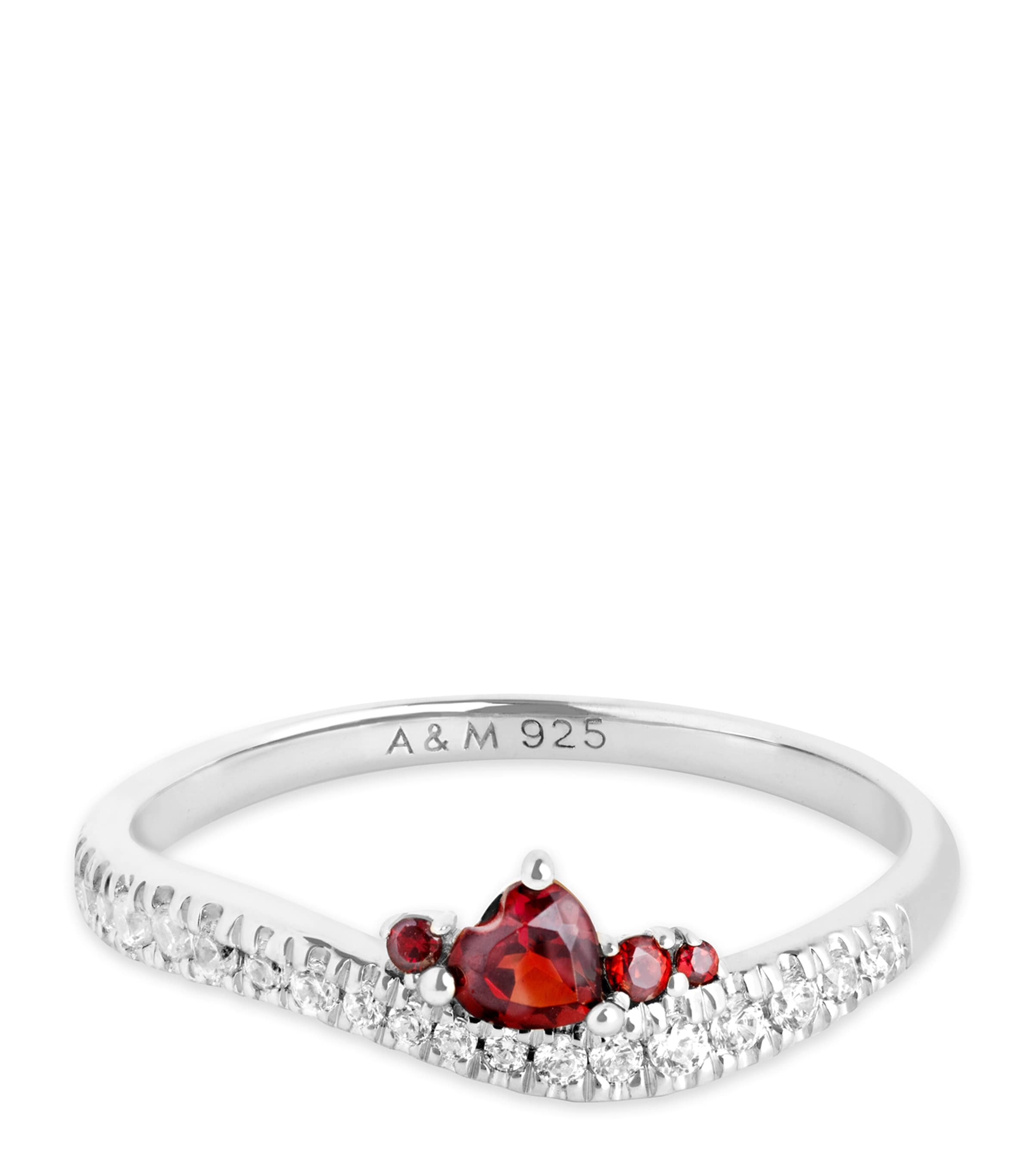 Astrid & Miyu Womens Serpent Wave Rhodium-plated Sterling-silver, Garnet And Cubic-zirconia Ring In Silver