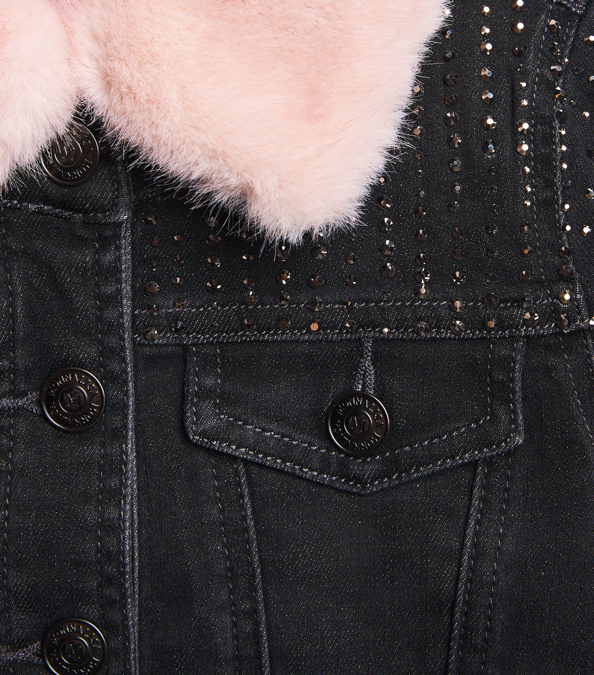 Monnalisa Rhinestone-Embellished Denim Puffer Jacket (4-12 Years) Grigio Medio Image 3