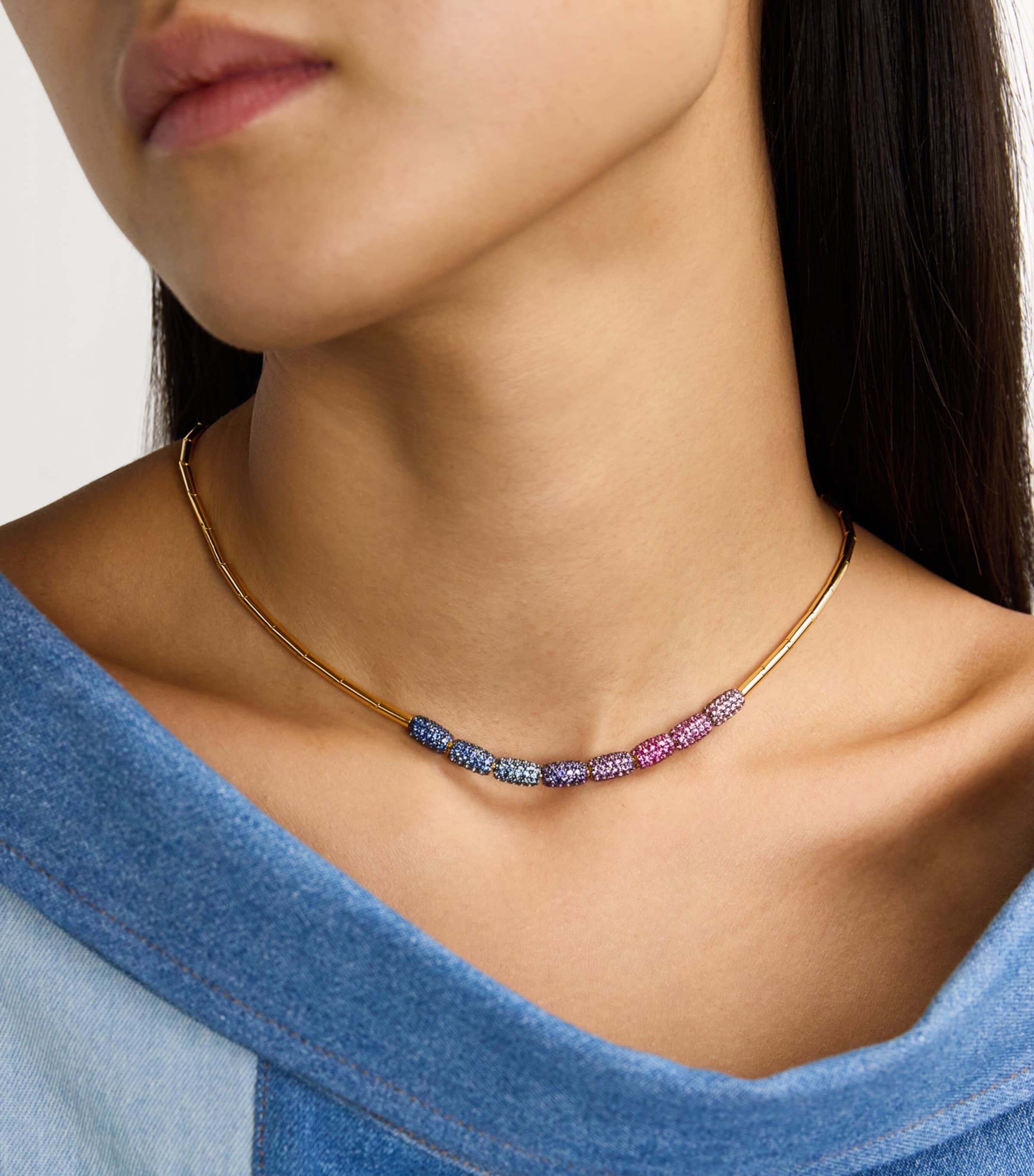 Yellow Gold and Sapphire Barrel Necklace YELLOW GOLD Image 2