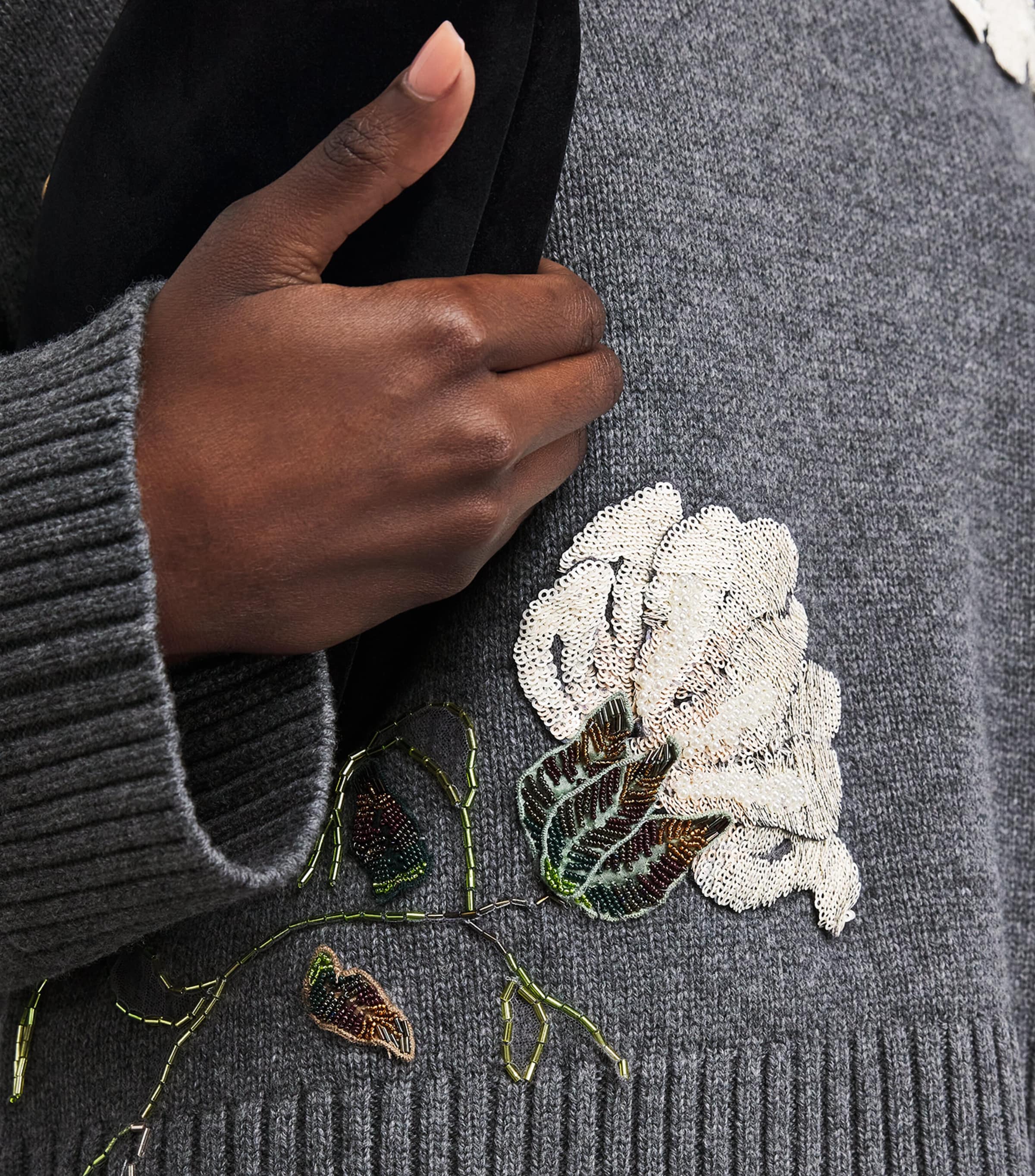 Embellished Wool-Cashmere Dawna Sweater NICKEL MELANGE Image 6