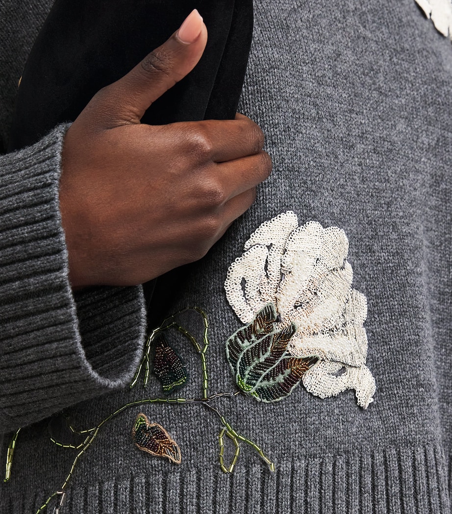 Embellished Wool-Cashmere Dawna Sweater NICKEL MELANGE Image 6