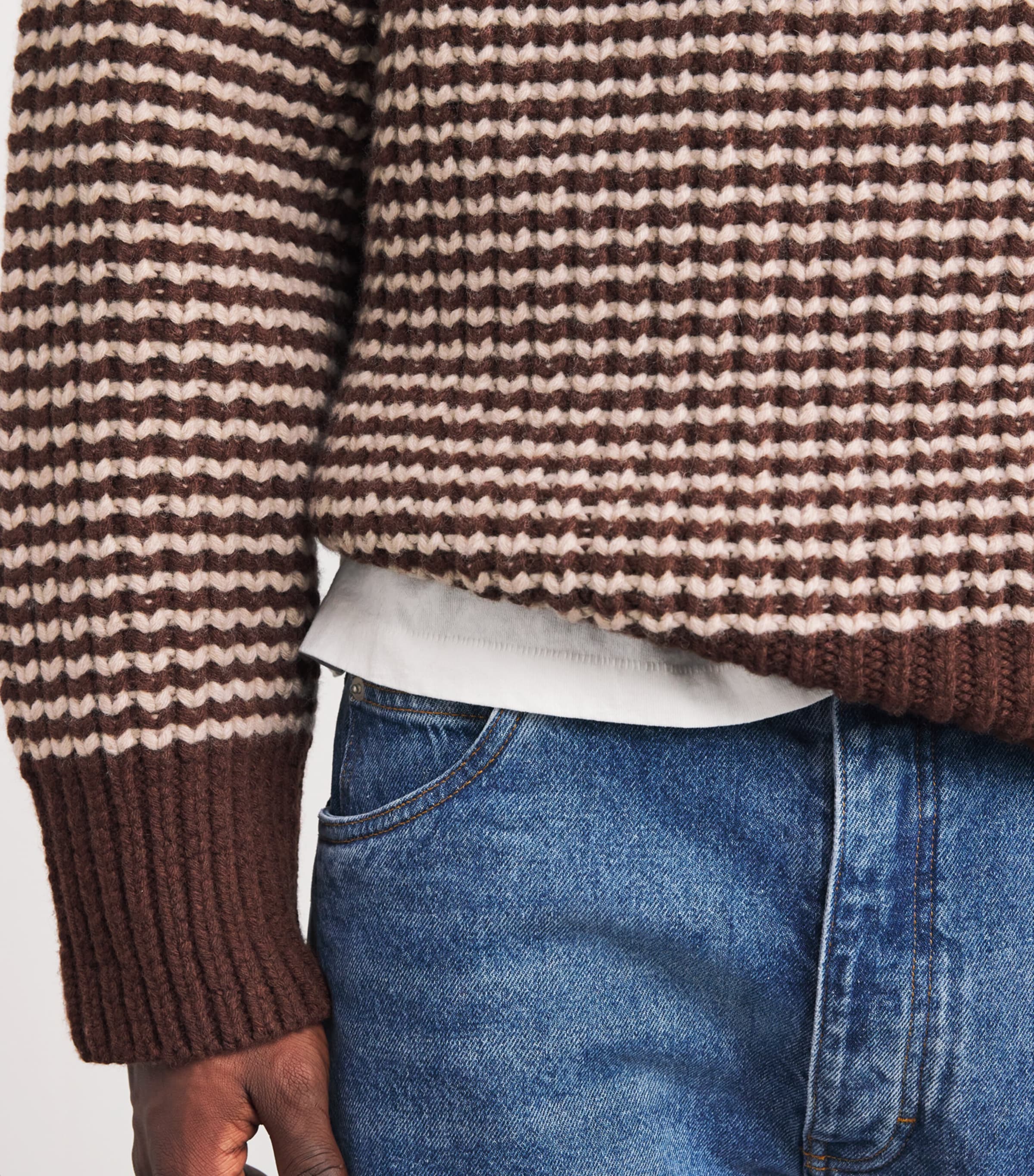 x Aaron Levine Virgin Wool Bristol Knit Quarter-Zip Sweater CHOCOLATE Image 6