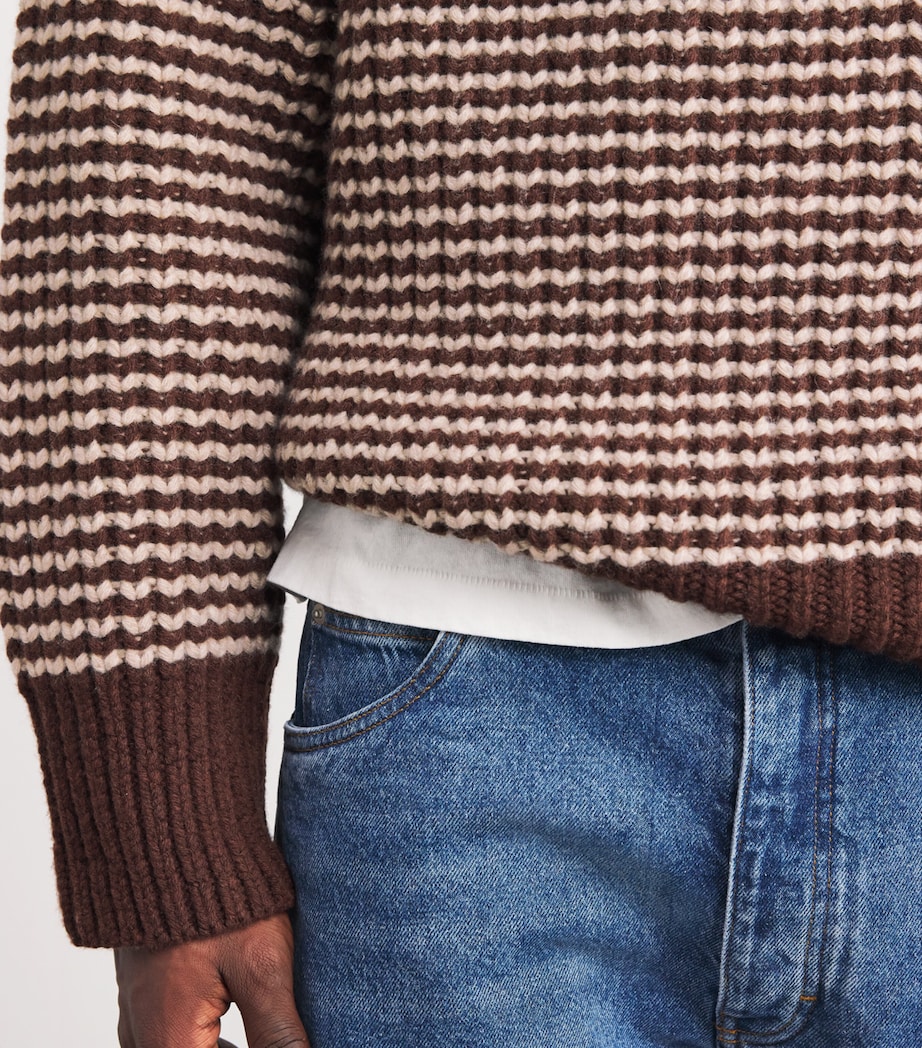 x Aaron Levine Virgin Wool Bristol Knit Quarter-Zip Sweater CHOCOLATE Image 6