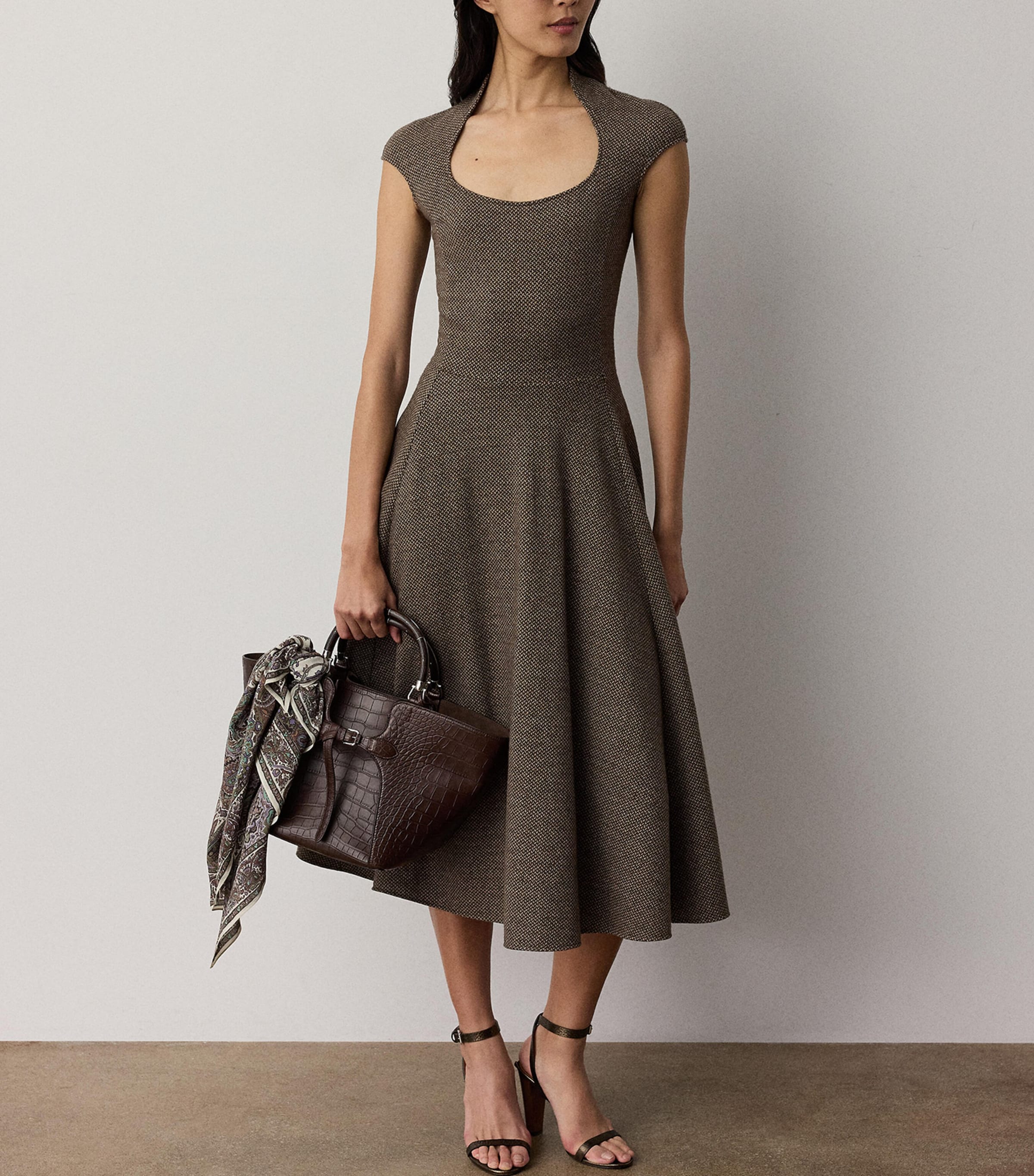 Ralph Lauren Collection Womens Wool-Silk Tweed Maisey Midi Dress Porcini/honey Multi Image 2