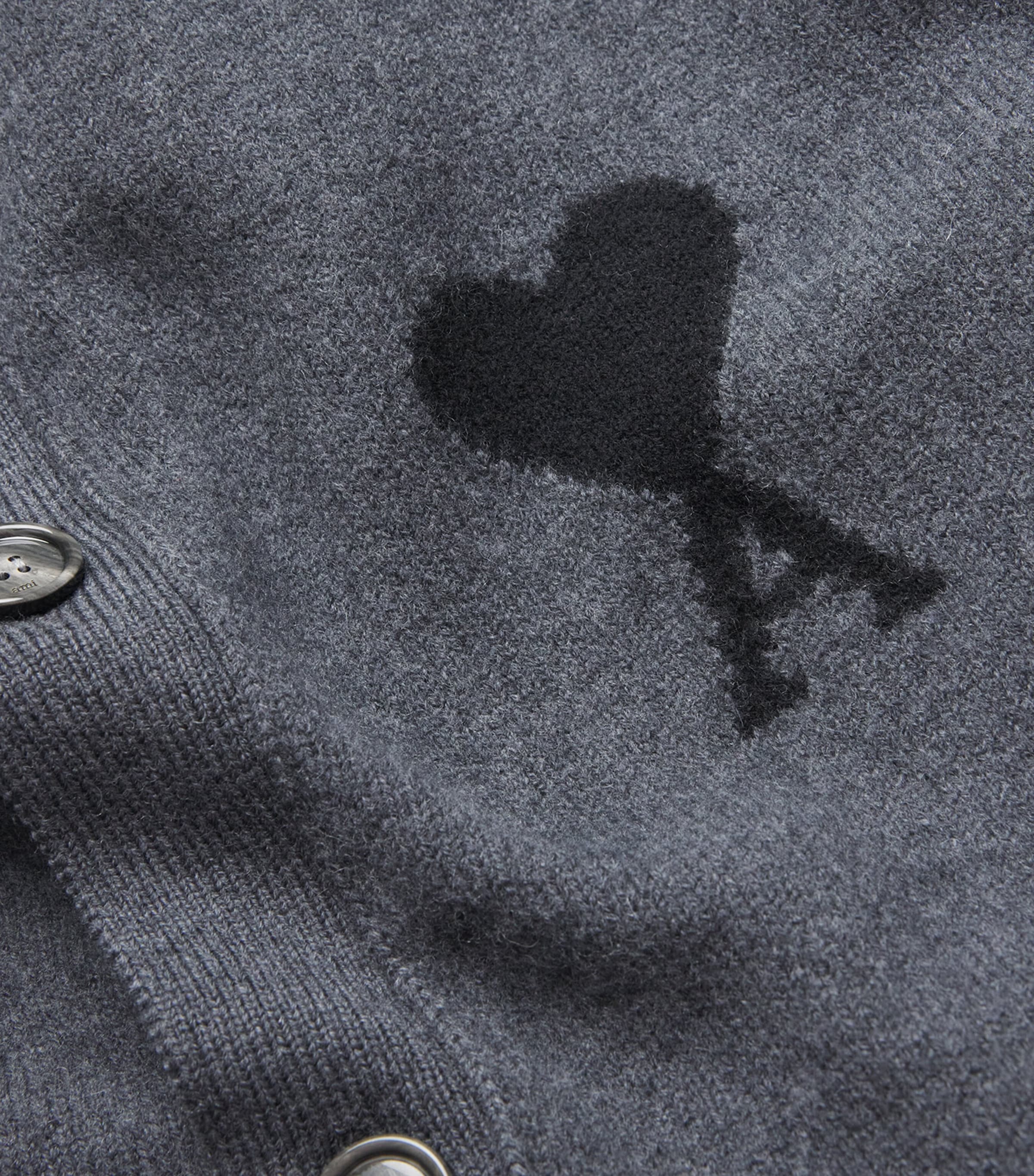 AMI Paris Mens Virgin Wool Ami de Coeur Cardigan Gris Chine/ Noir Image 5