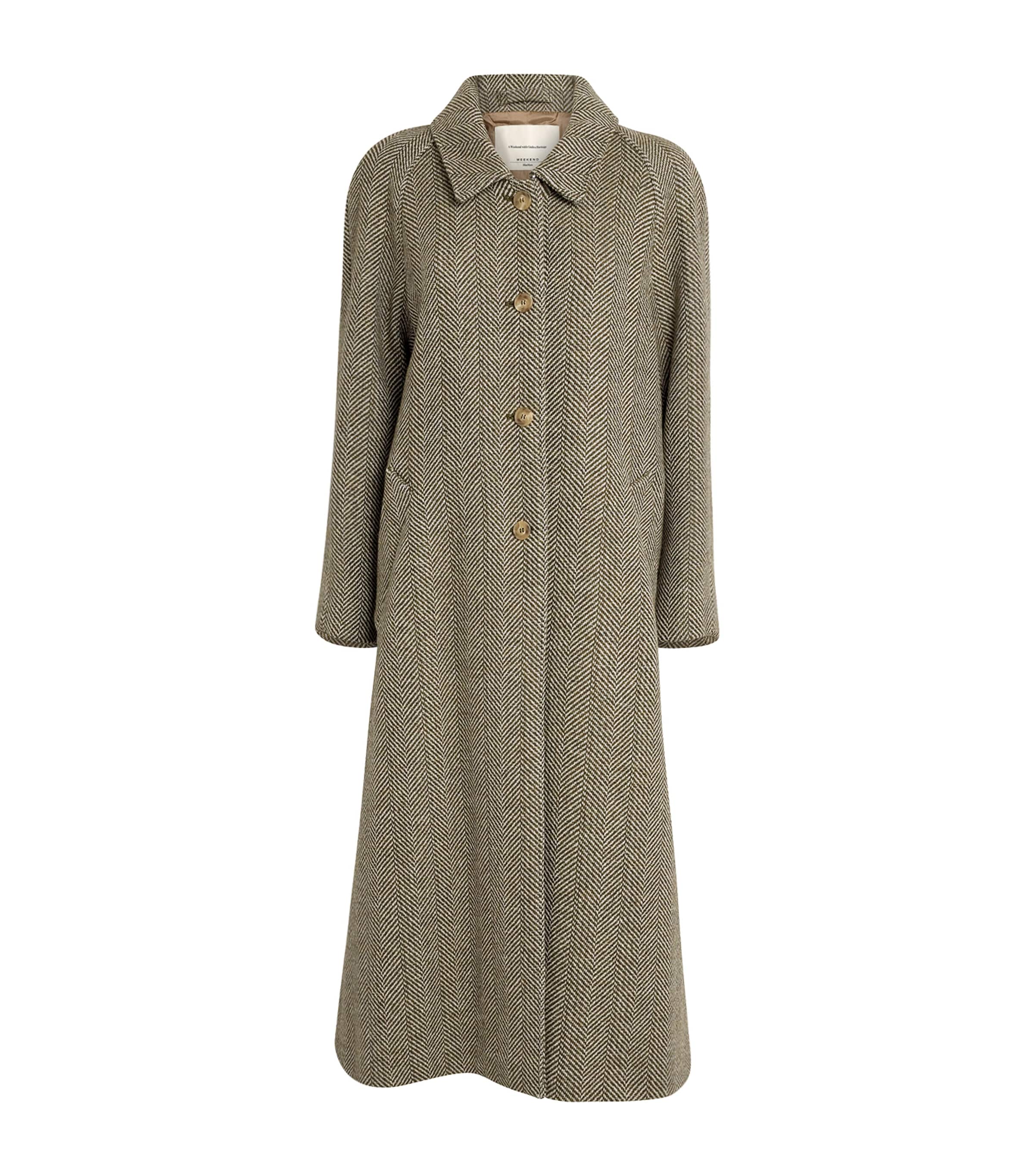 Weekend Max Mara Wool-blend Herringbone Coat In Brown