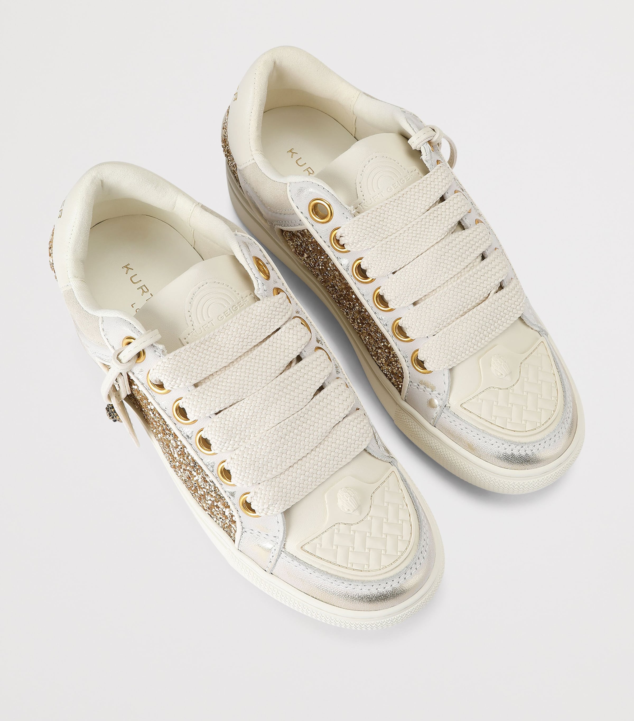 Kurt Geiger London Glitter Southbank Tag Sneakers Gold Comb Image 4